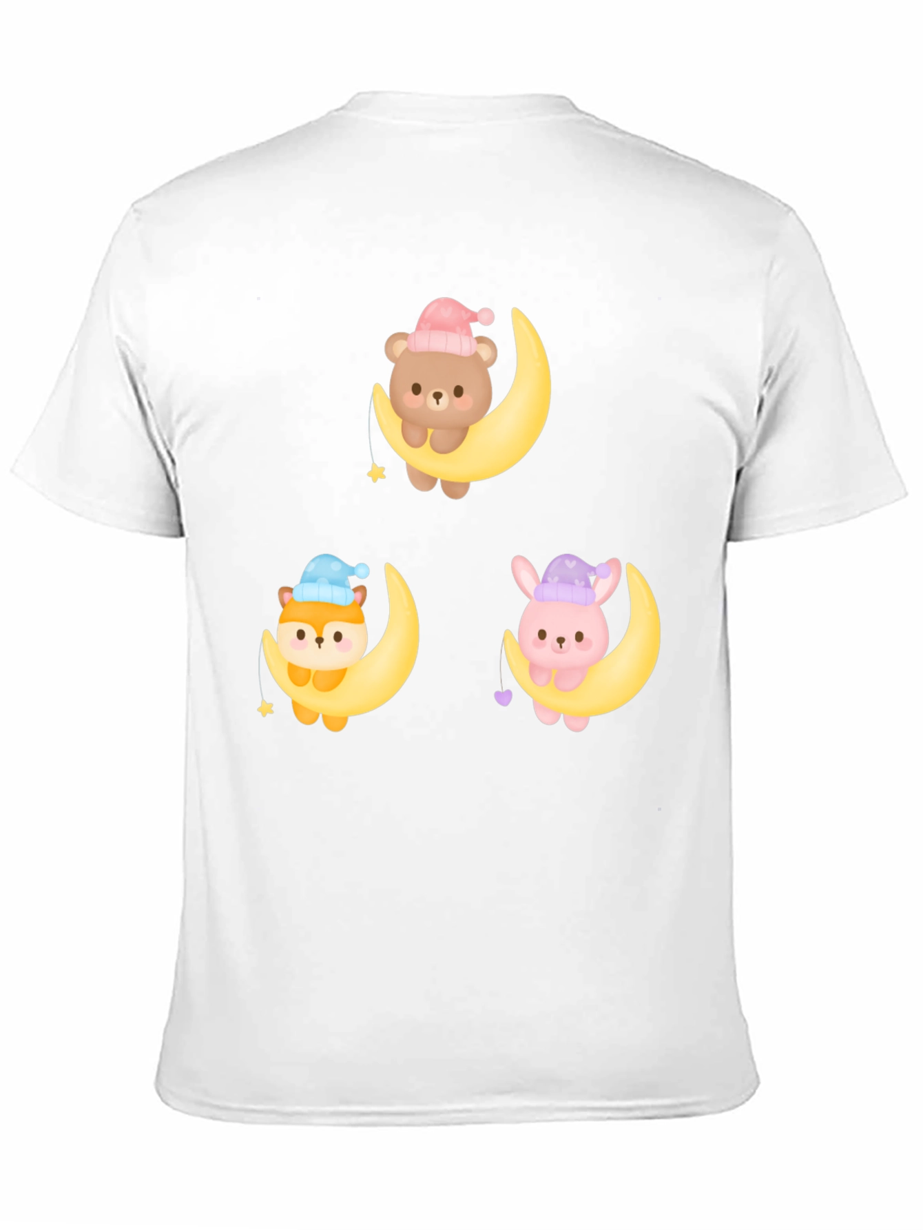 Cute Cartoon Animals on Moon Graphic T-Shirt