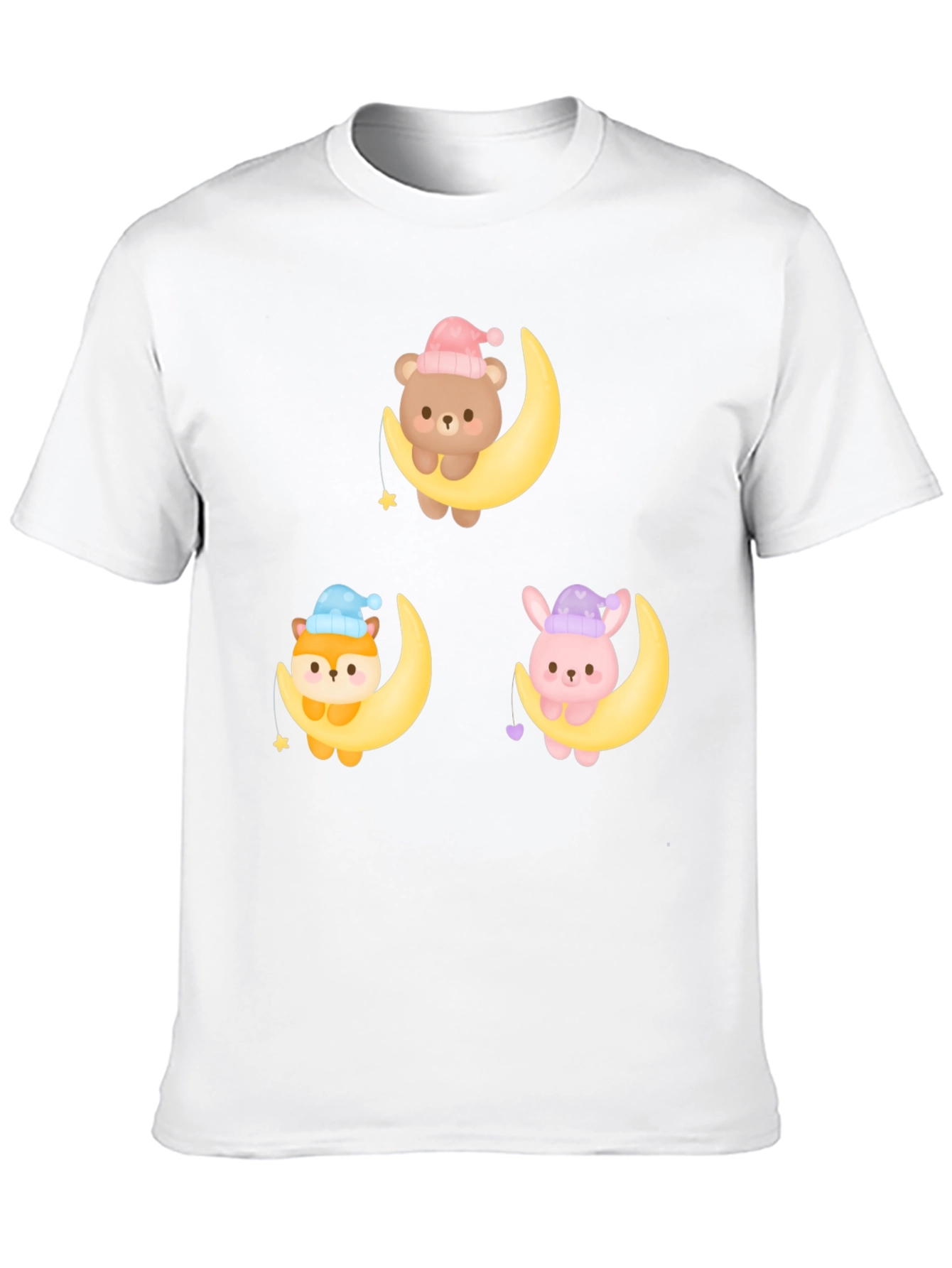Cute Cartoon Animals on Moon Graphic T-Shirt