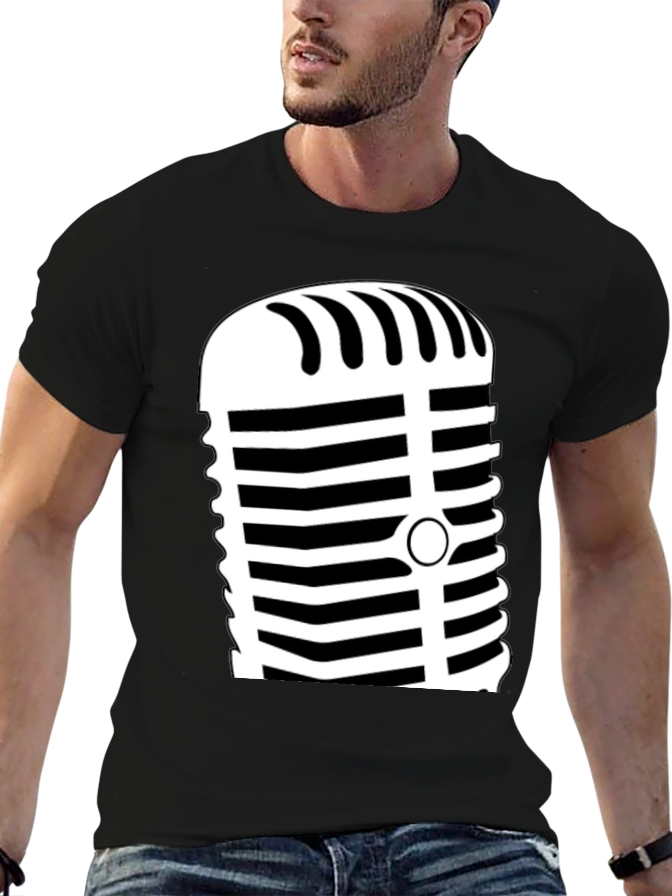 Retro Microphone Graphic Tee - Black