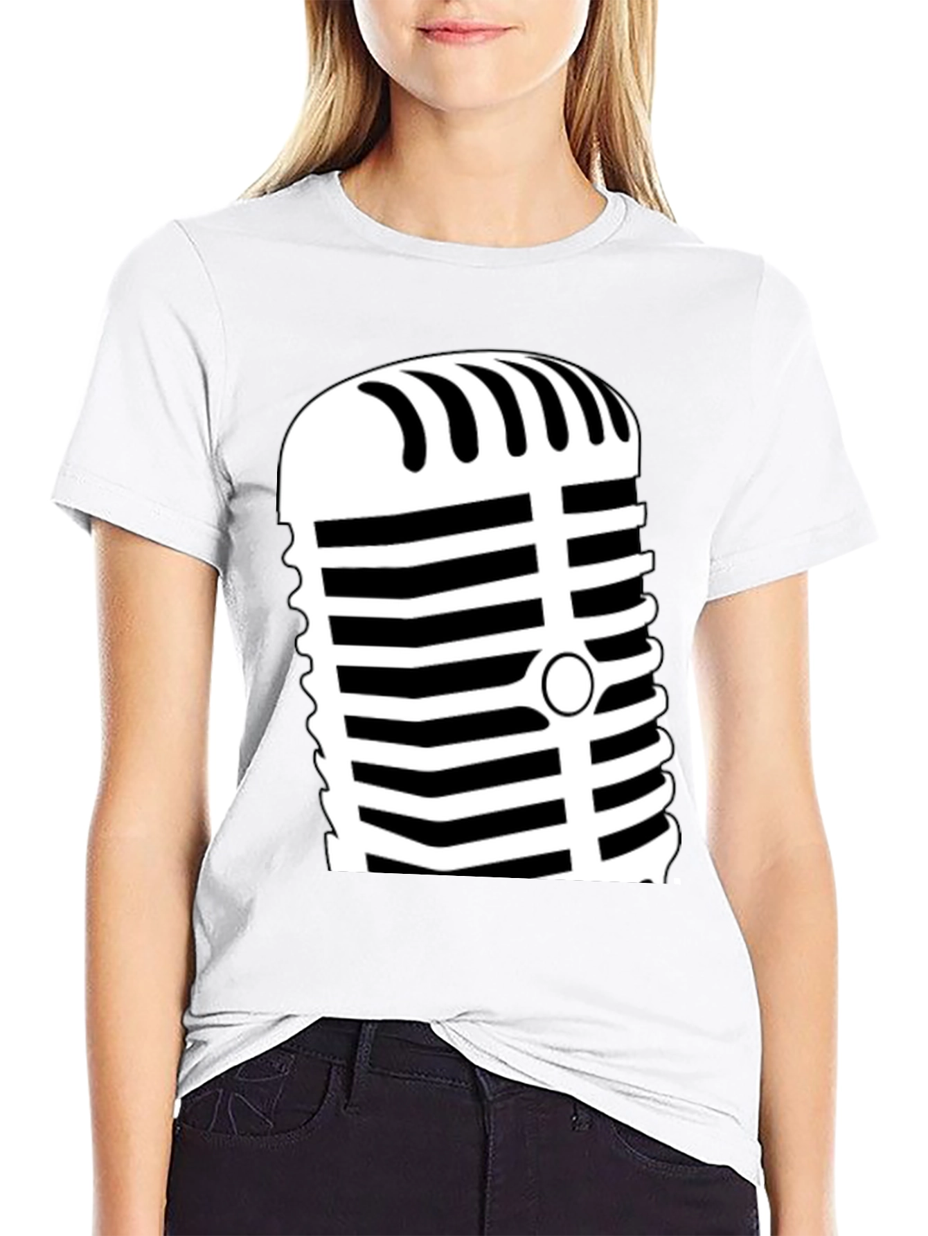 Retro Microphone Graphic Tee - Black