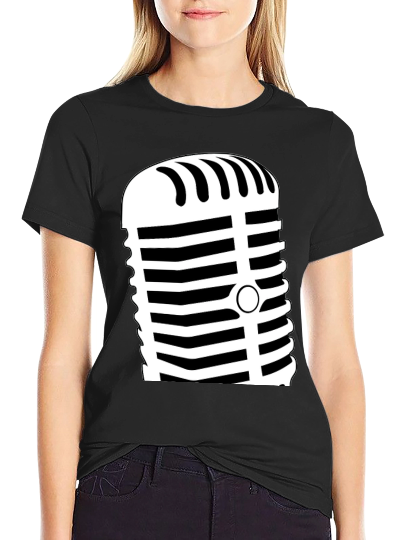 Retro Microphone Graphic Tee - Black