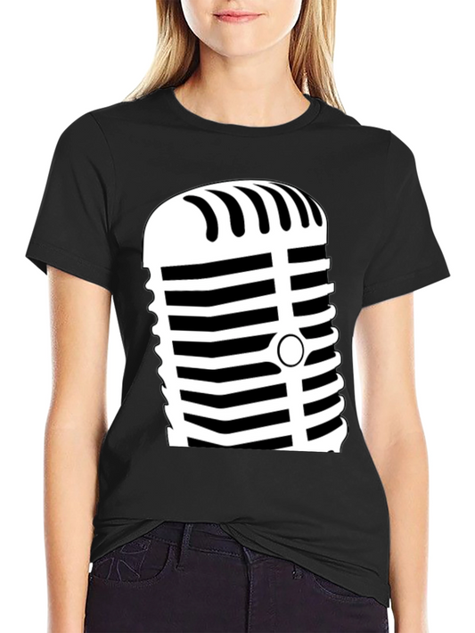 Retro Microphone Graphic Tee - Black