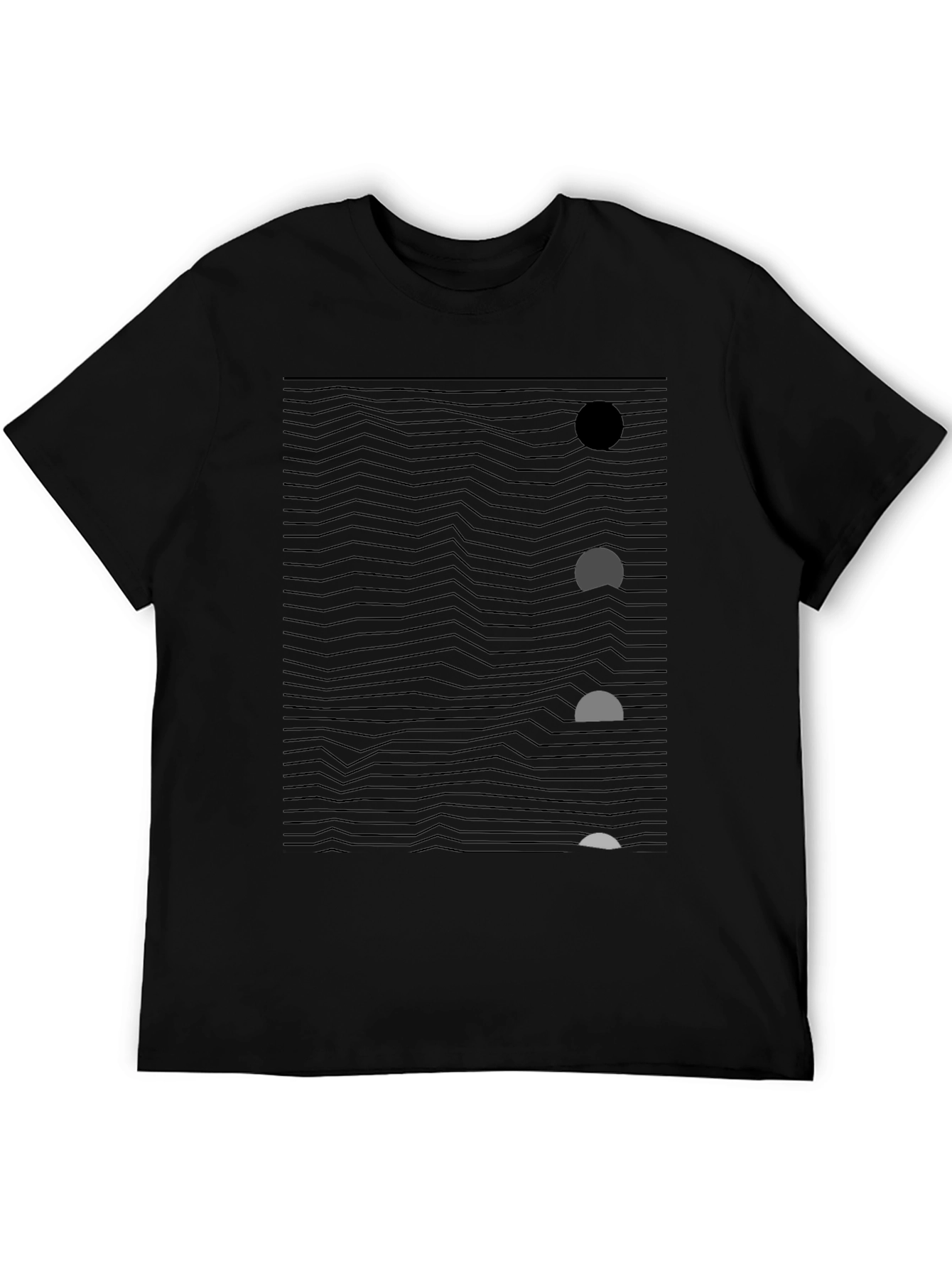 Abstract Wave & Circle Graphic Black T-Shirt