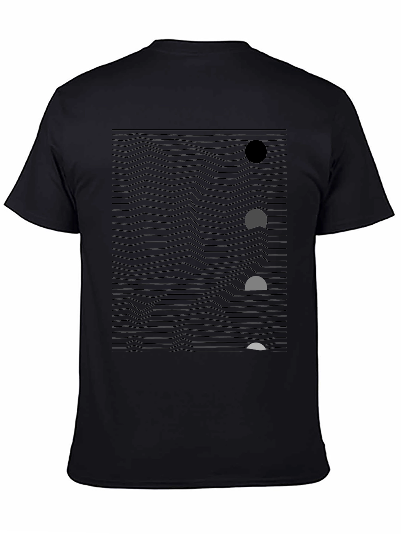 Abstract Wave & Circle Graphic Black T-Shirt