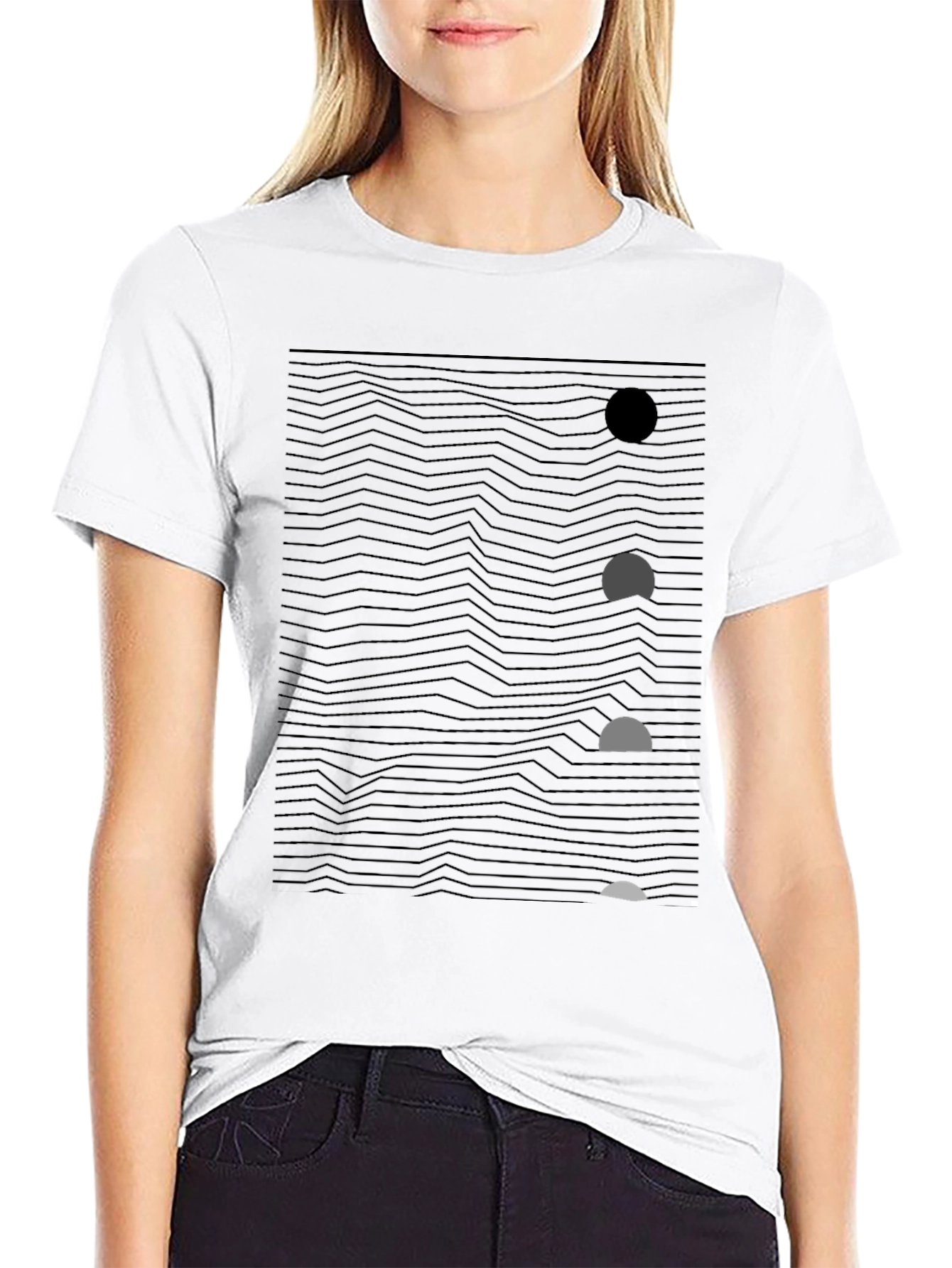 Abstract Wave & Circle Graphic Black T-Shirt
