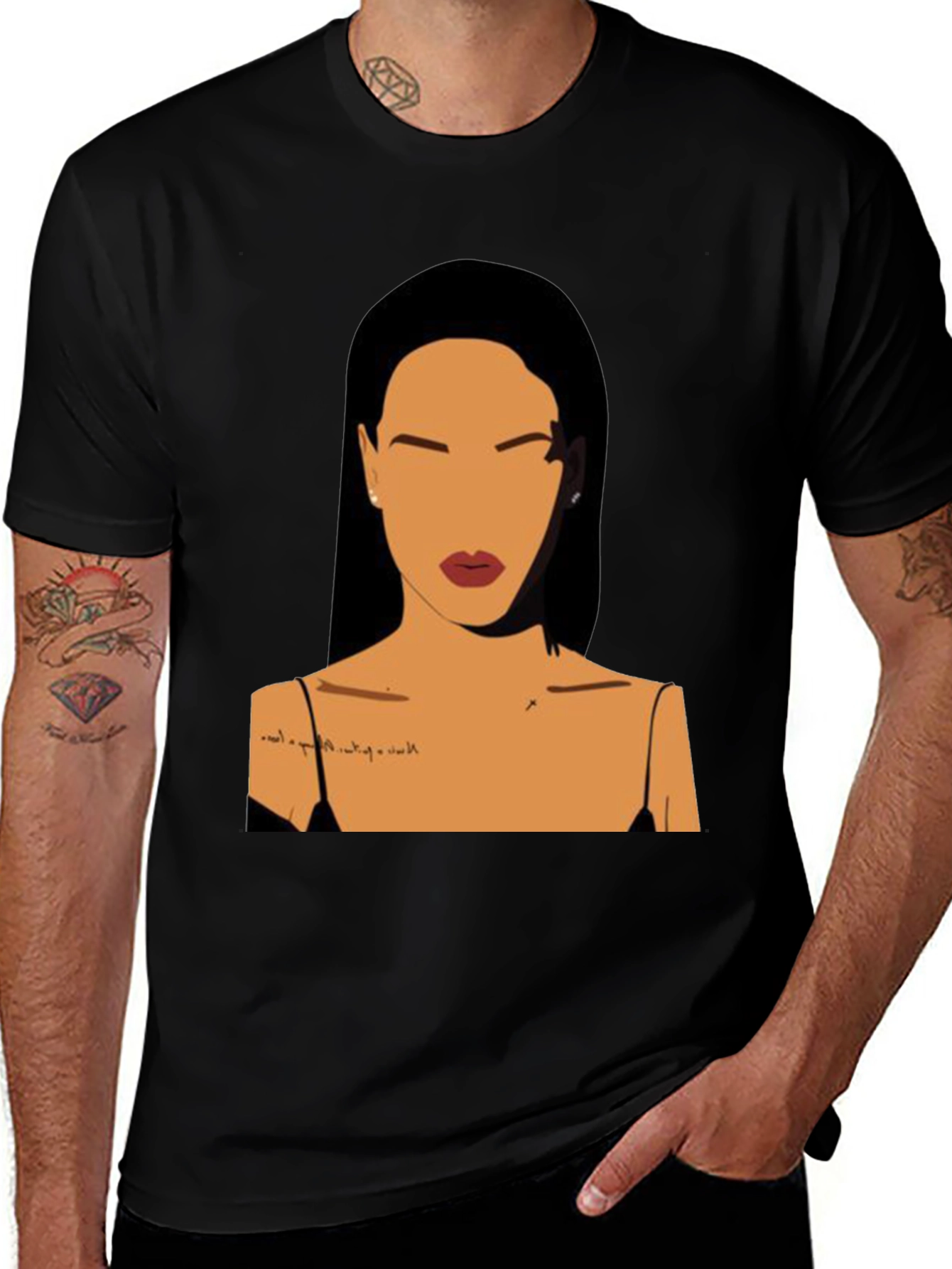 Minimalist Woman Portrait Black T-Shirt