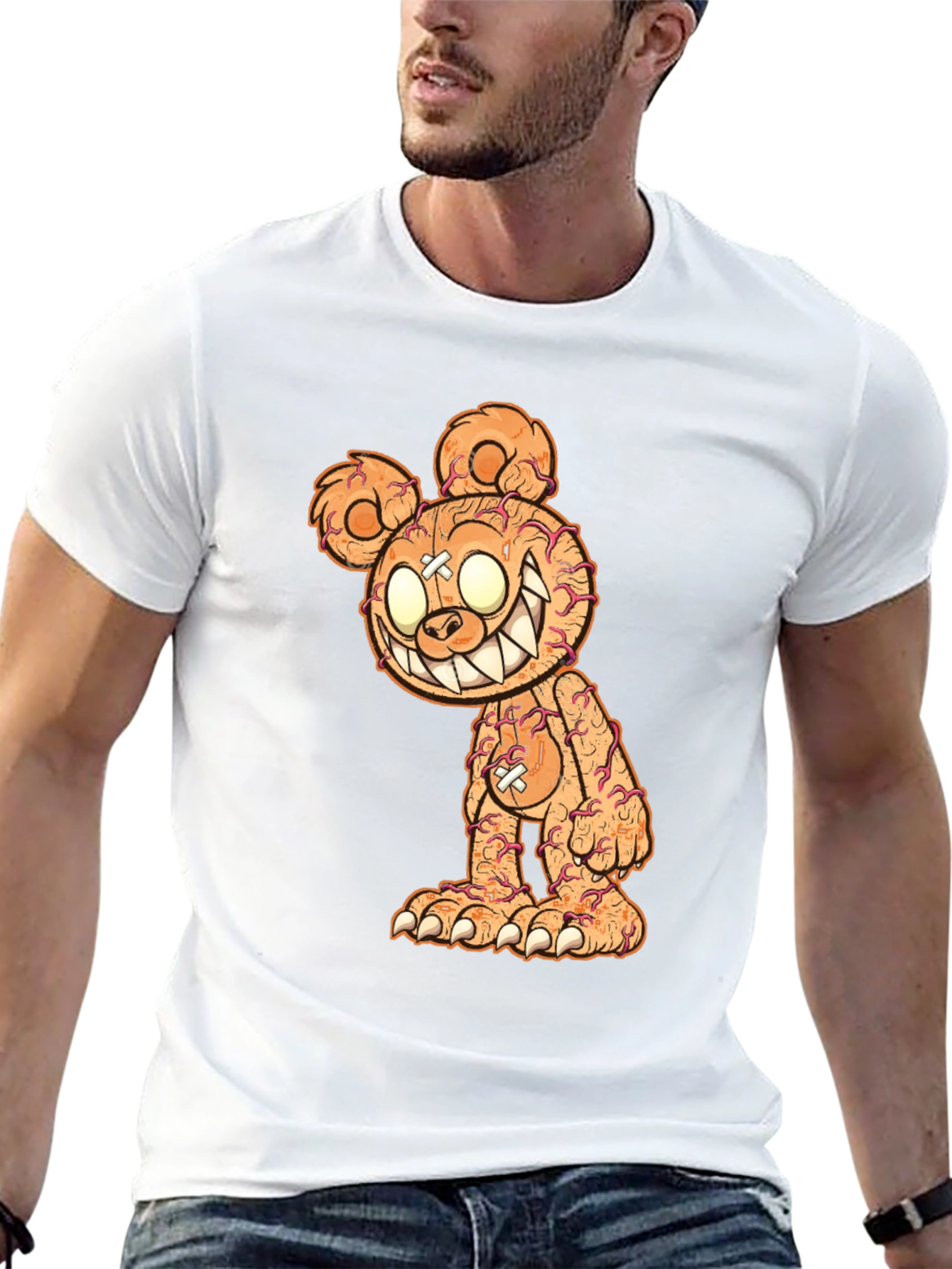 Creepy Bear Graphic Tee - Black Cotton T-Shirt