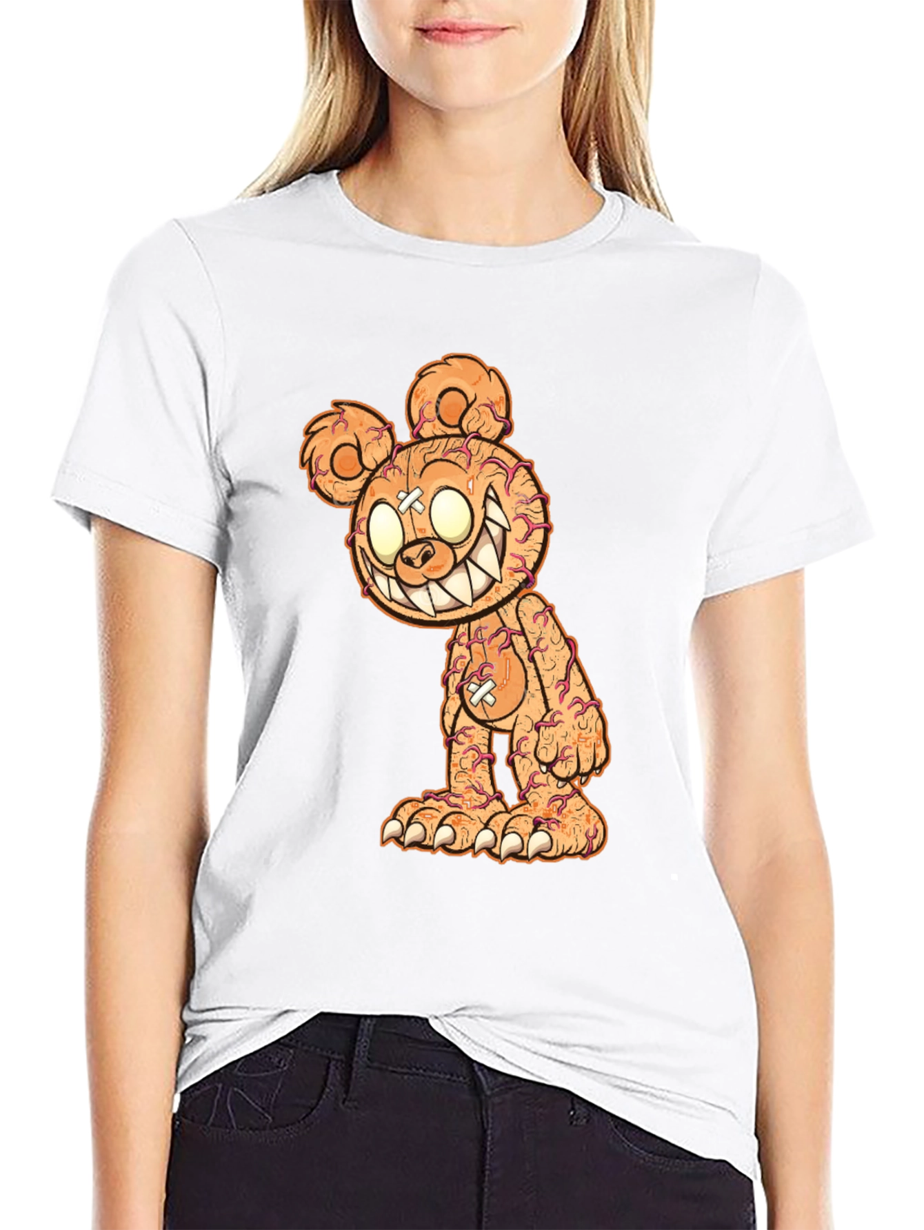 Creepy Bear Graphic Tee - Black Cotton T-Shirt