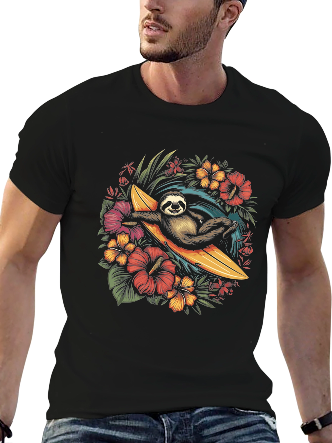 Surfing Sloth Graphic T-Shirt