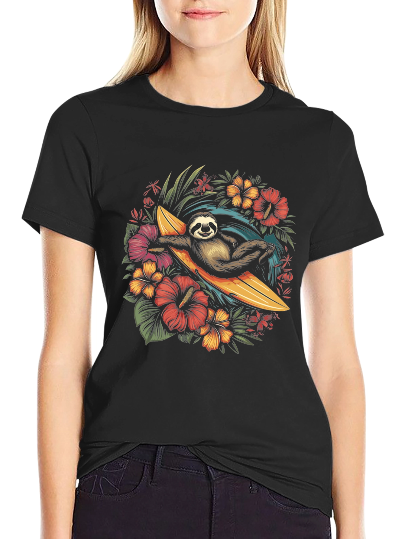 Surfing Sloth Graphic T-Shirt