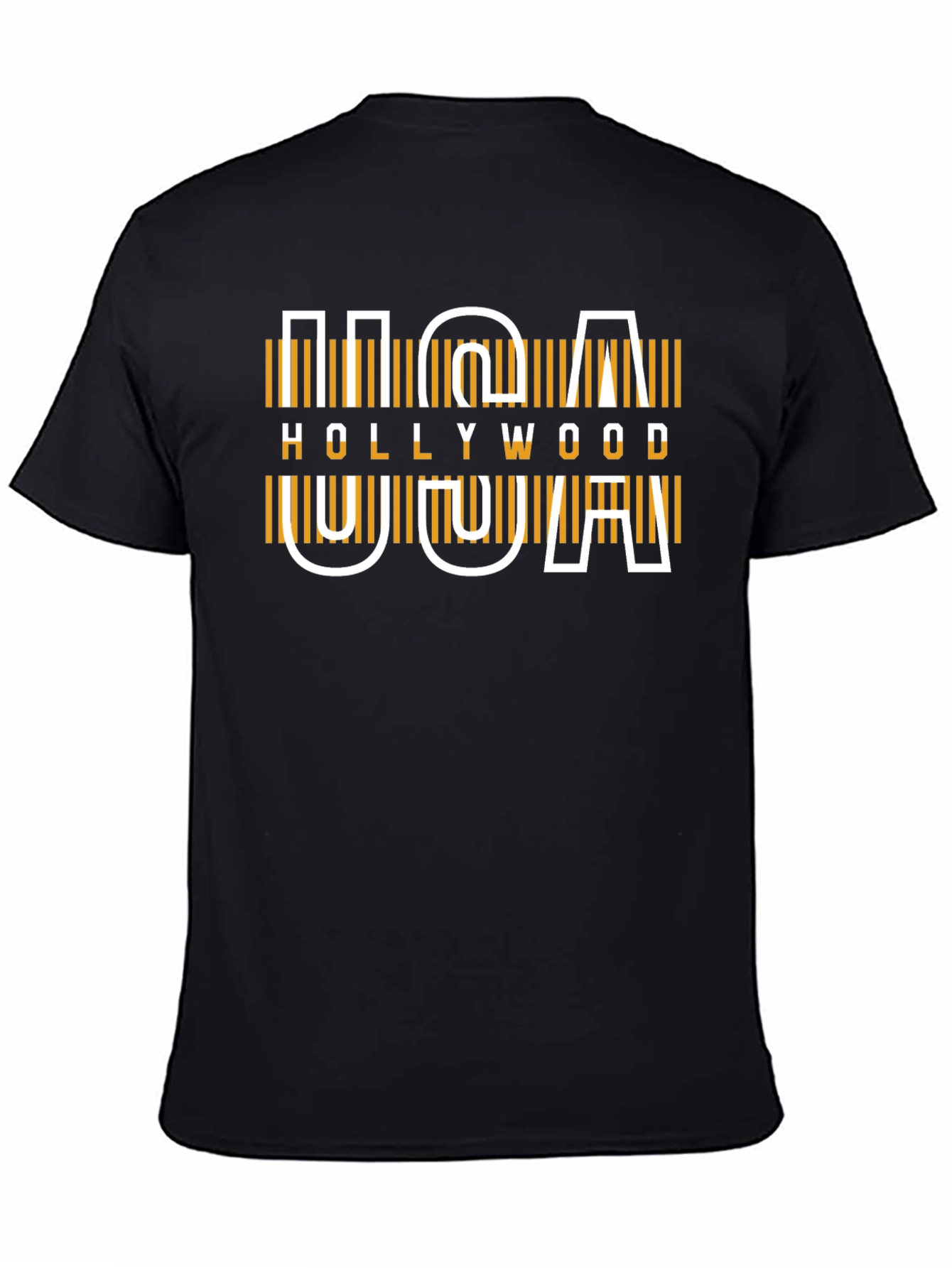 USA Hollywood Graphic Tee - Modern Design Black T-Shirt