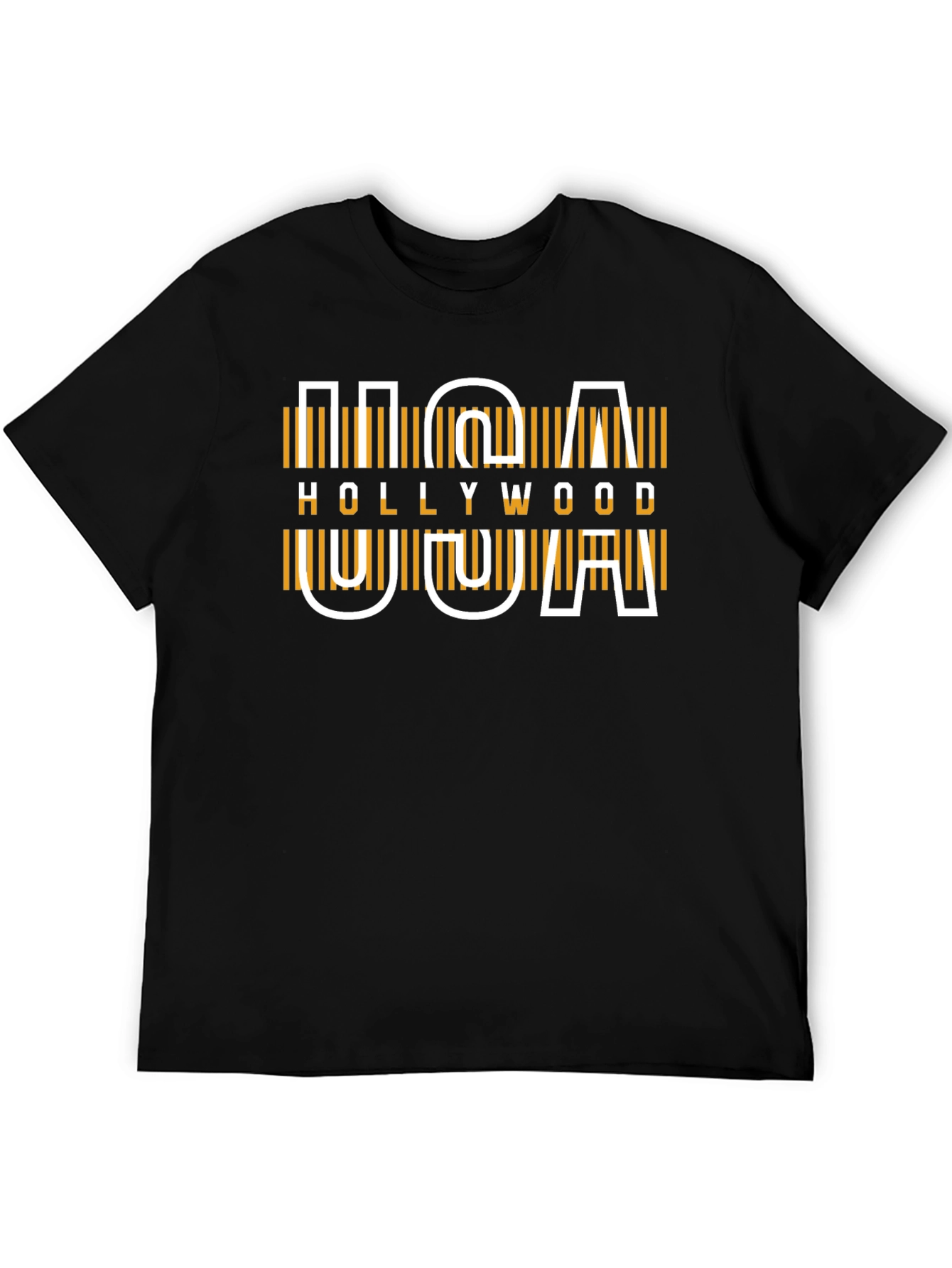 USA Hollywood Graphic Tee - Modern Design Black T-Shirt