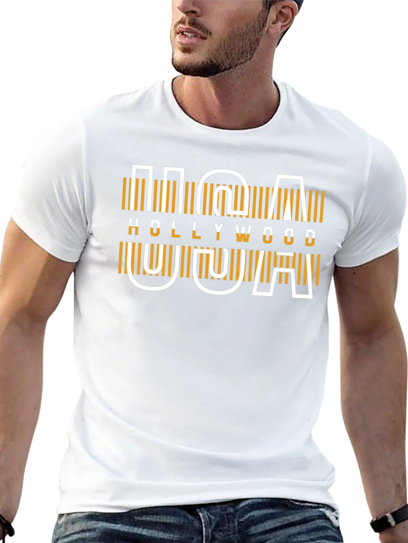 USA Hollywood Graphic Tee - Modern Design Black T-Shirt