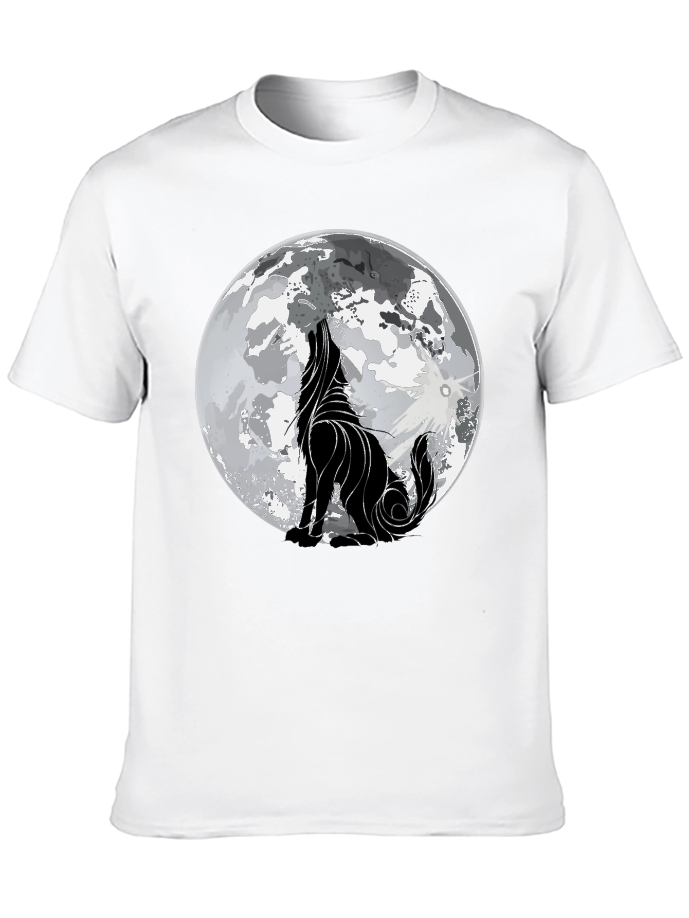 Wolf Howling at Moon Graphic Black T-Shirt
