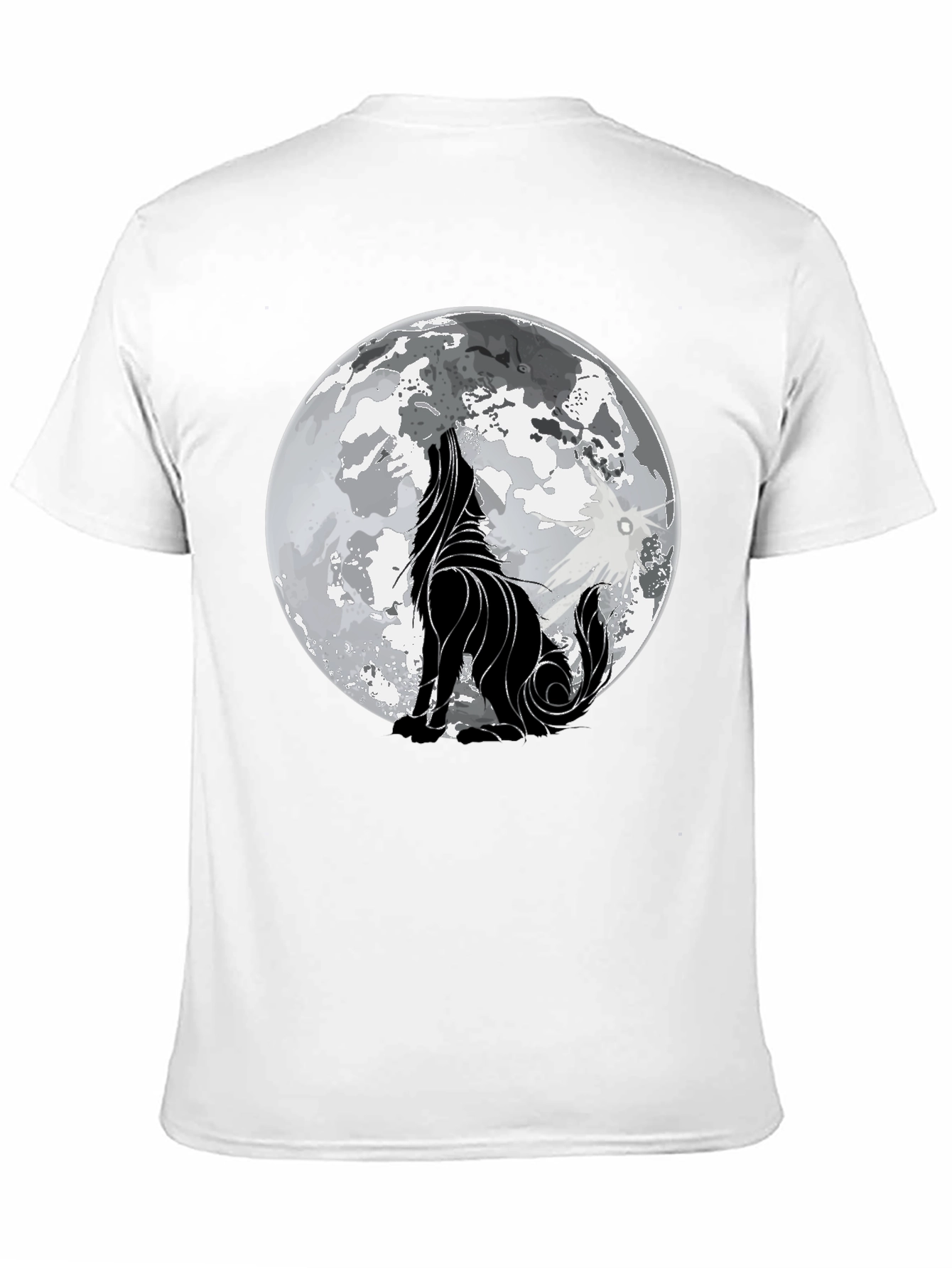 Wolf Howling at Moon Graphic Black T-Shirt