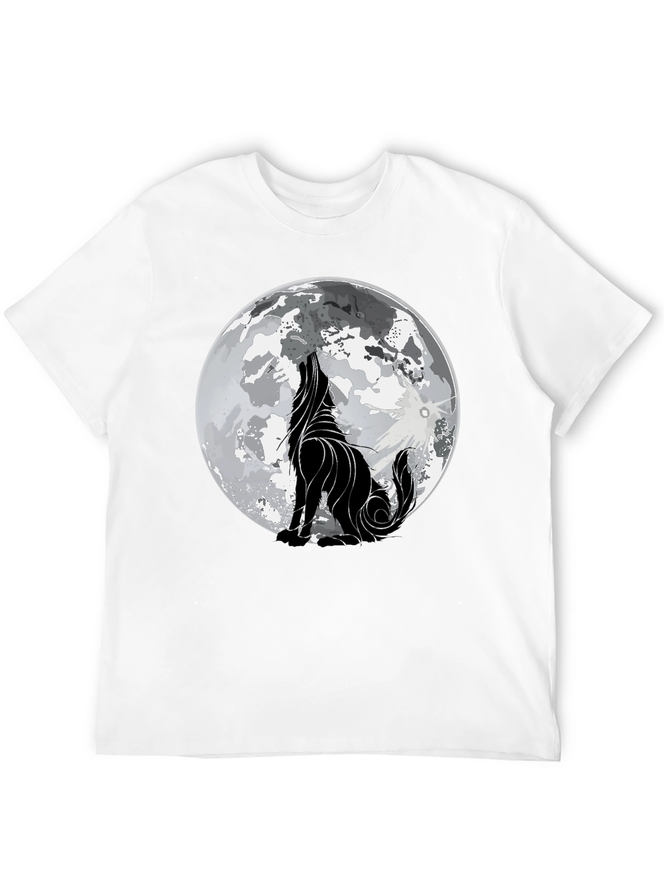 Wolf Howling at Moon Graphic Black T-Shirt