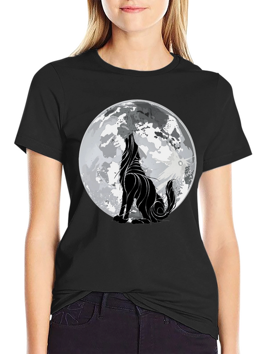 Wolf Howling at Moon Graphic Black T-Shirt
