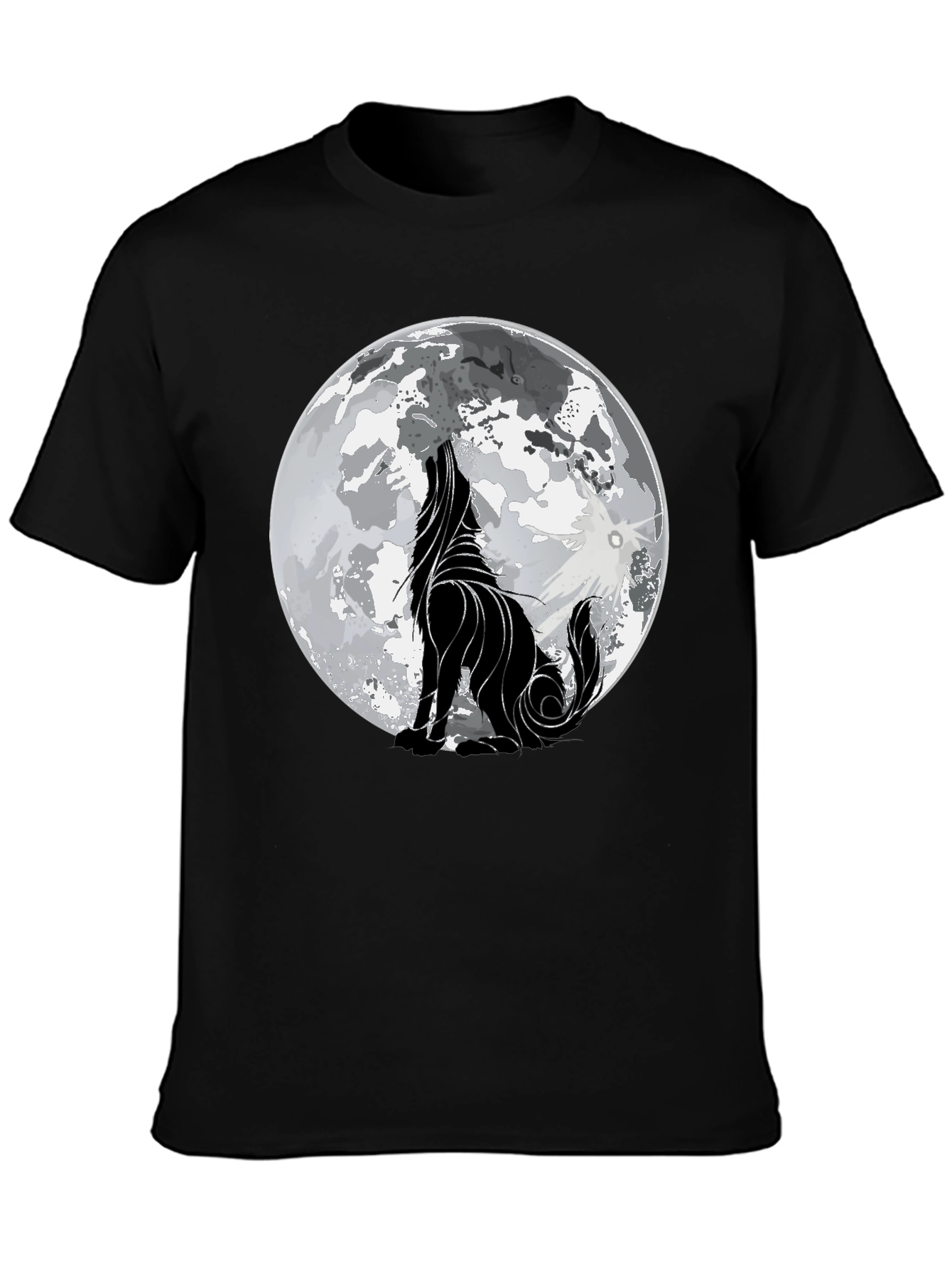 Wolf Howling at Moon Graphic Black T-Shirt