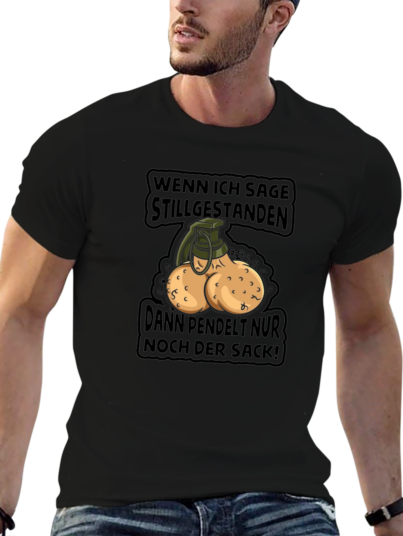 Humorous Sack Grenade Graphic T-Shirt