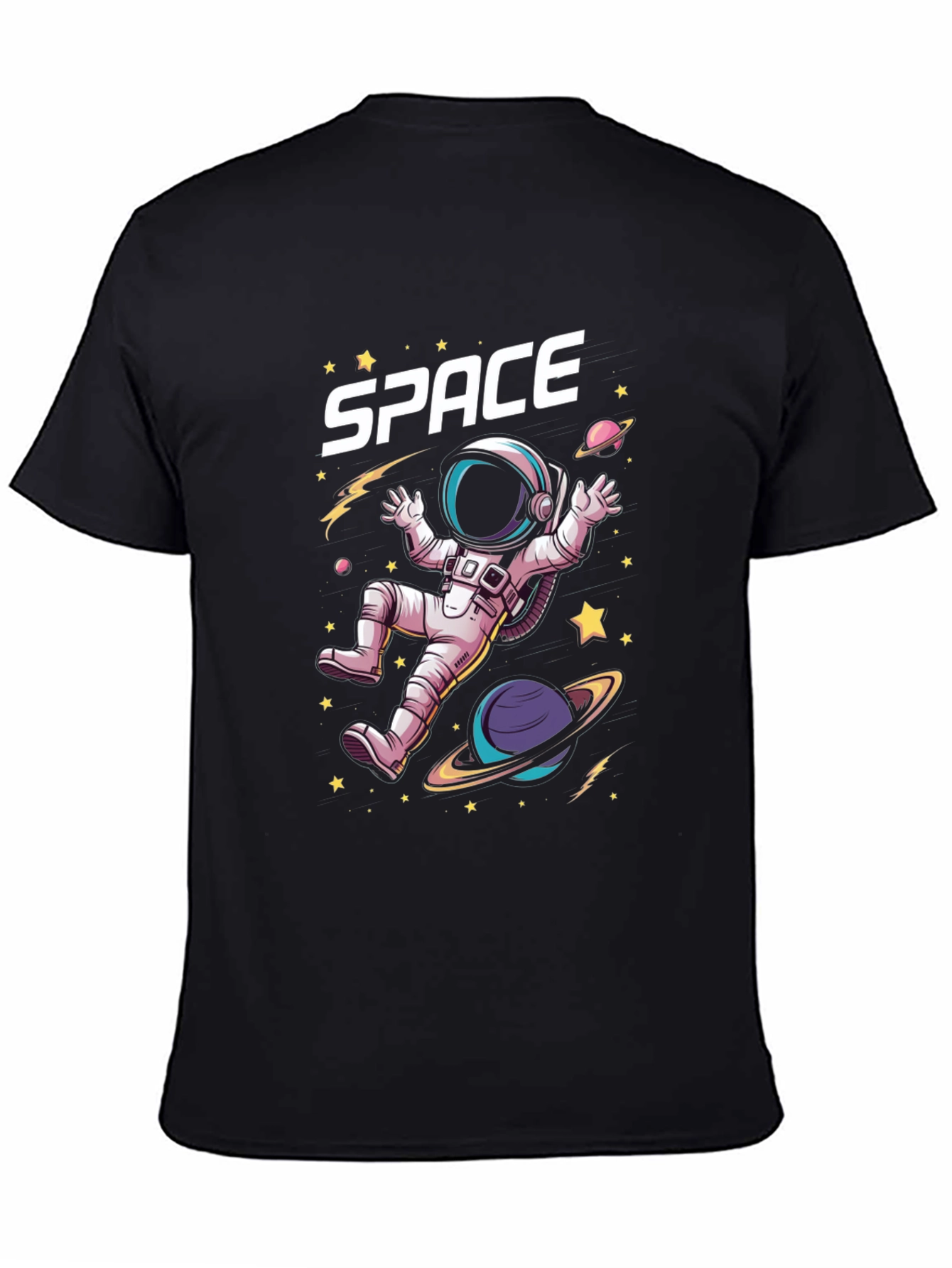 Space Astronaut Graphic T-Shirt - Black Cotton Tee