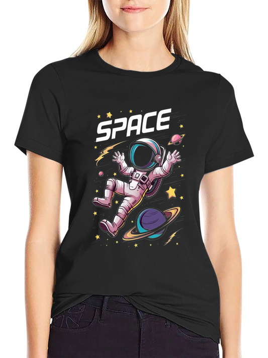 Space Astronaut Graphic T-Shirt - Black Cotton Tee