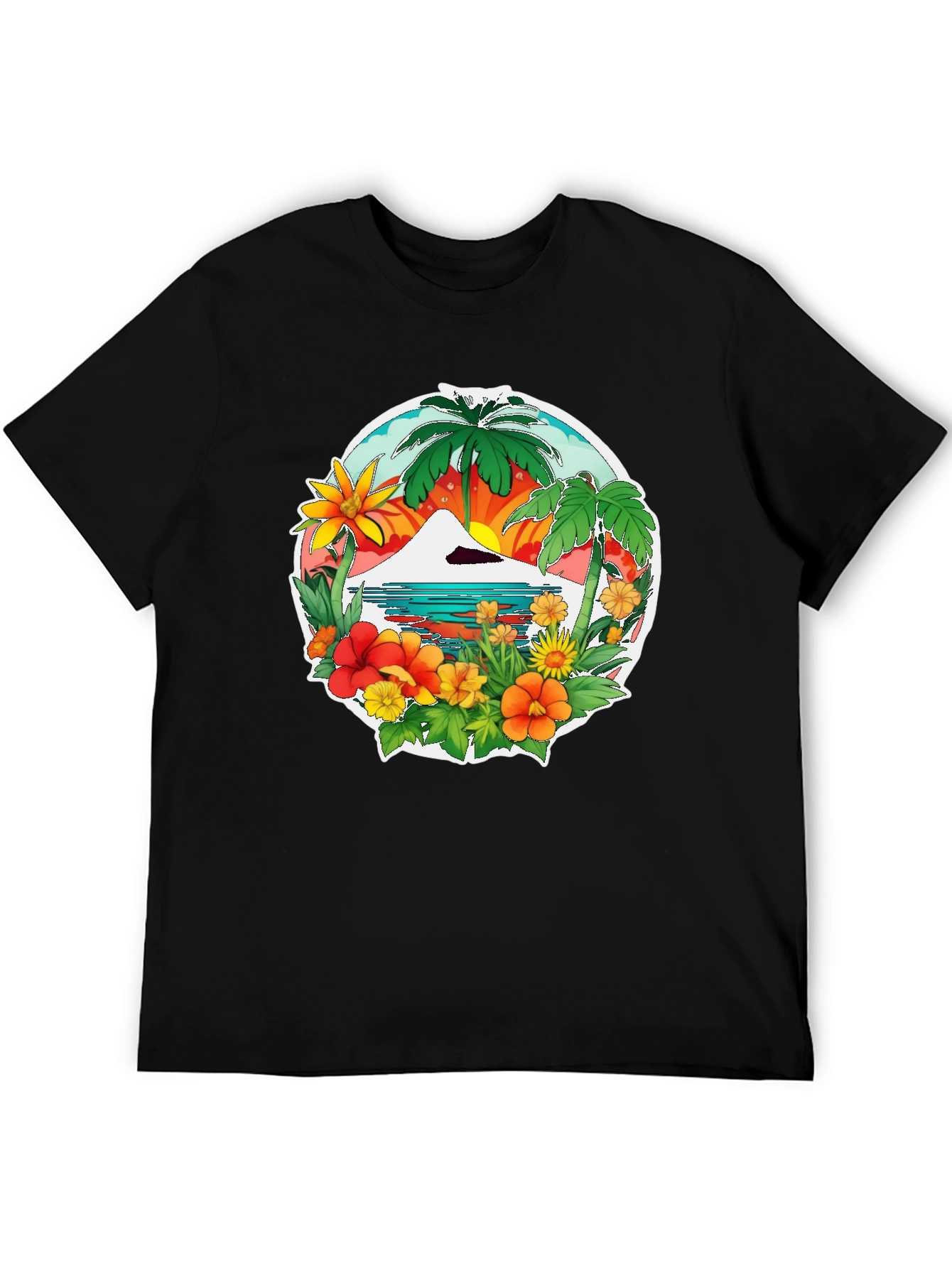 Tropical Island Graphic Tee - Black Casual Shirt