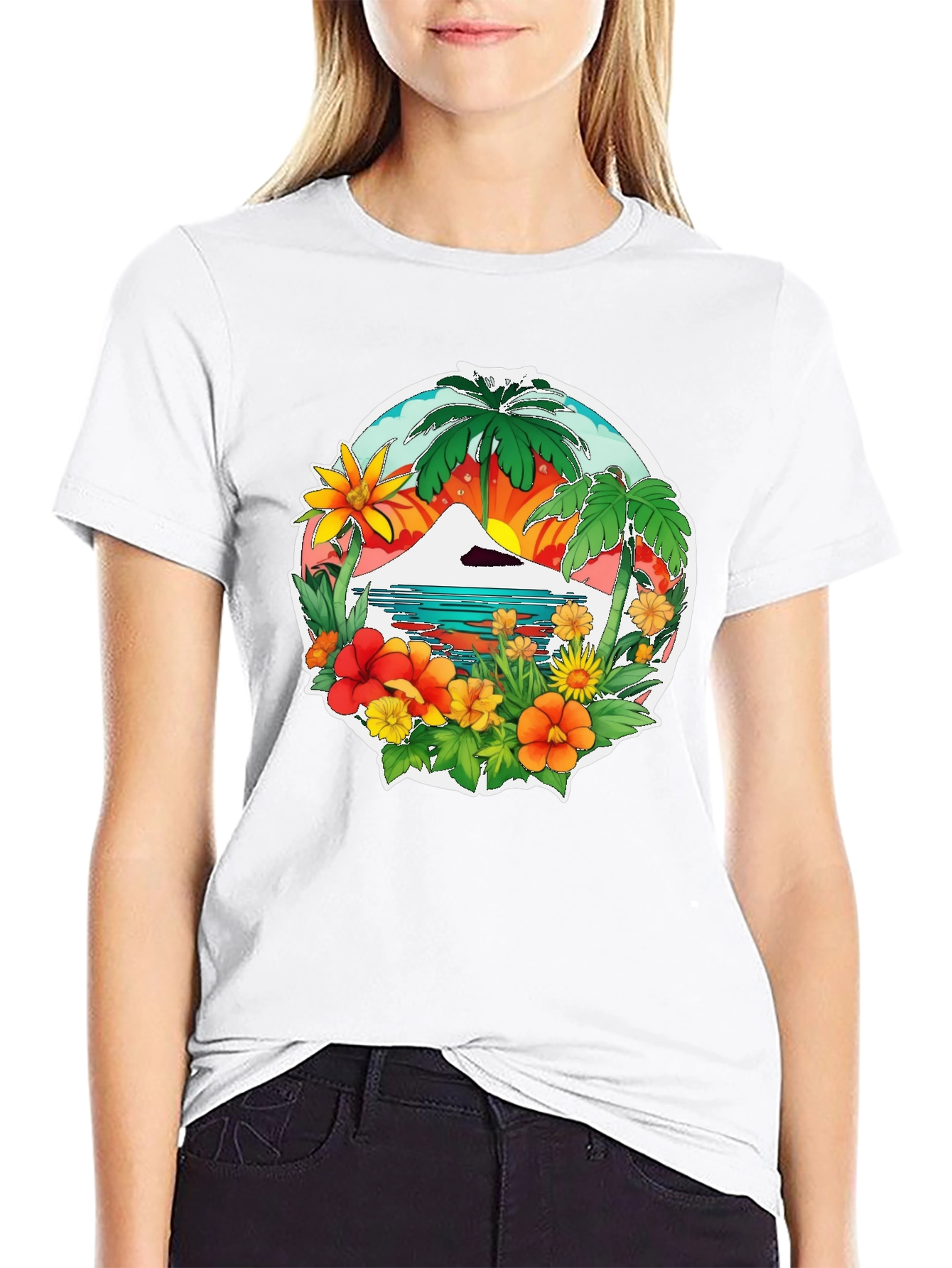 Tropical Island Graphic Tee - Black Casual Shirt