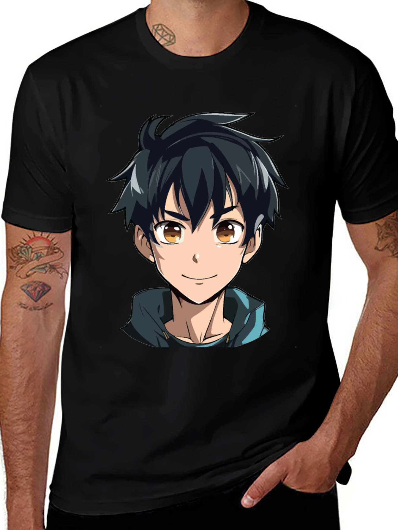 Anime Boy Graphic Black T-Shirt