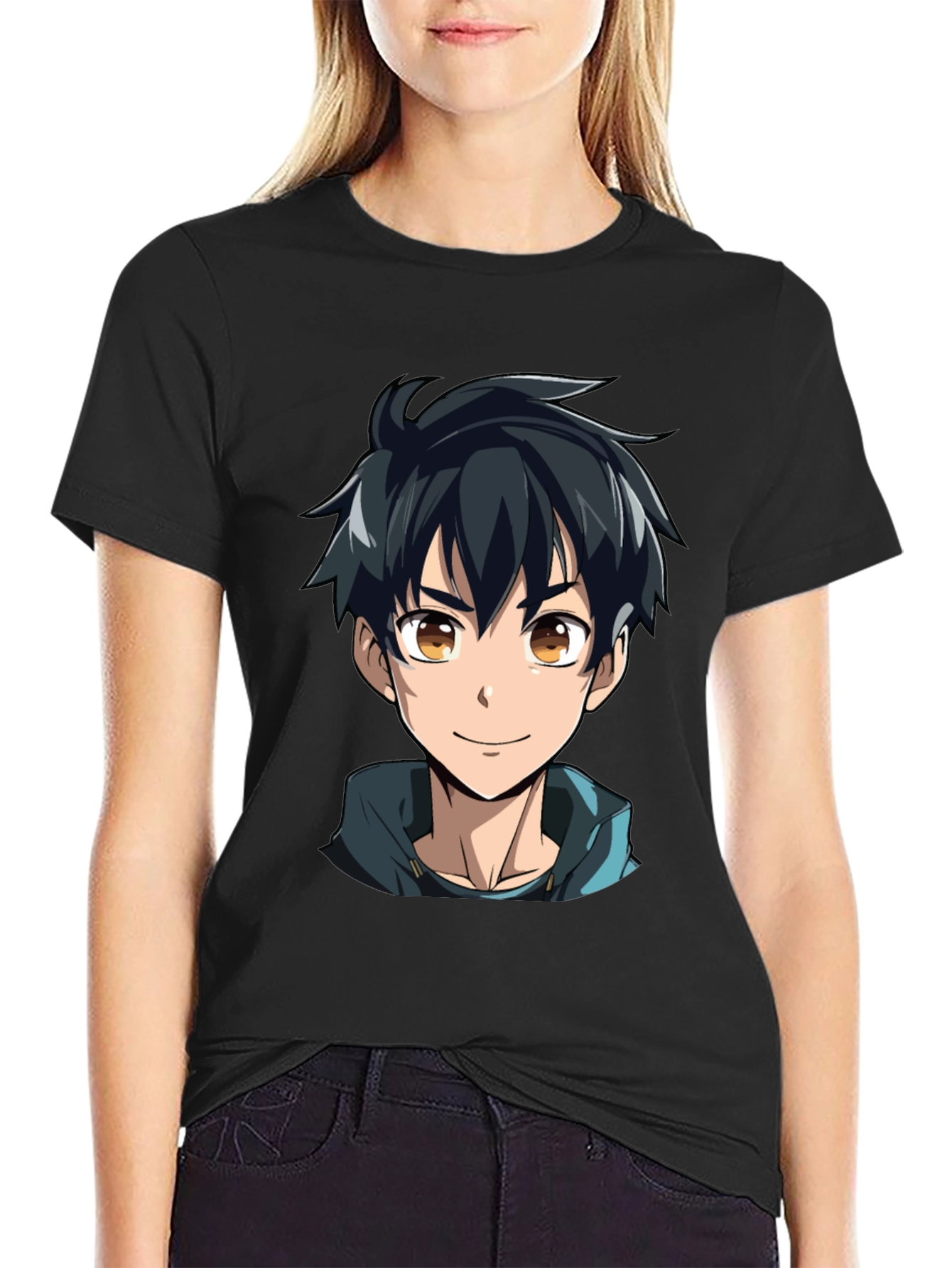 Anime Boy Graphic Black T-Shirt