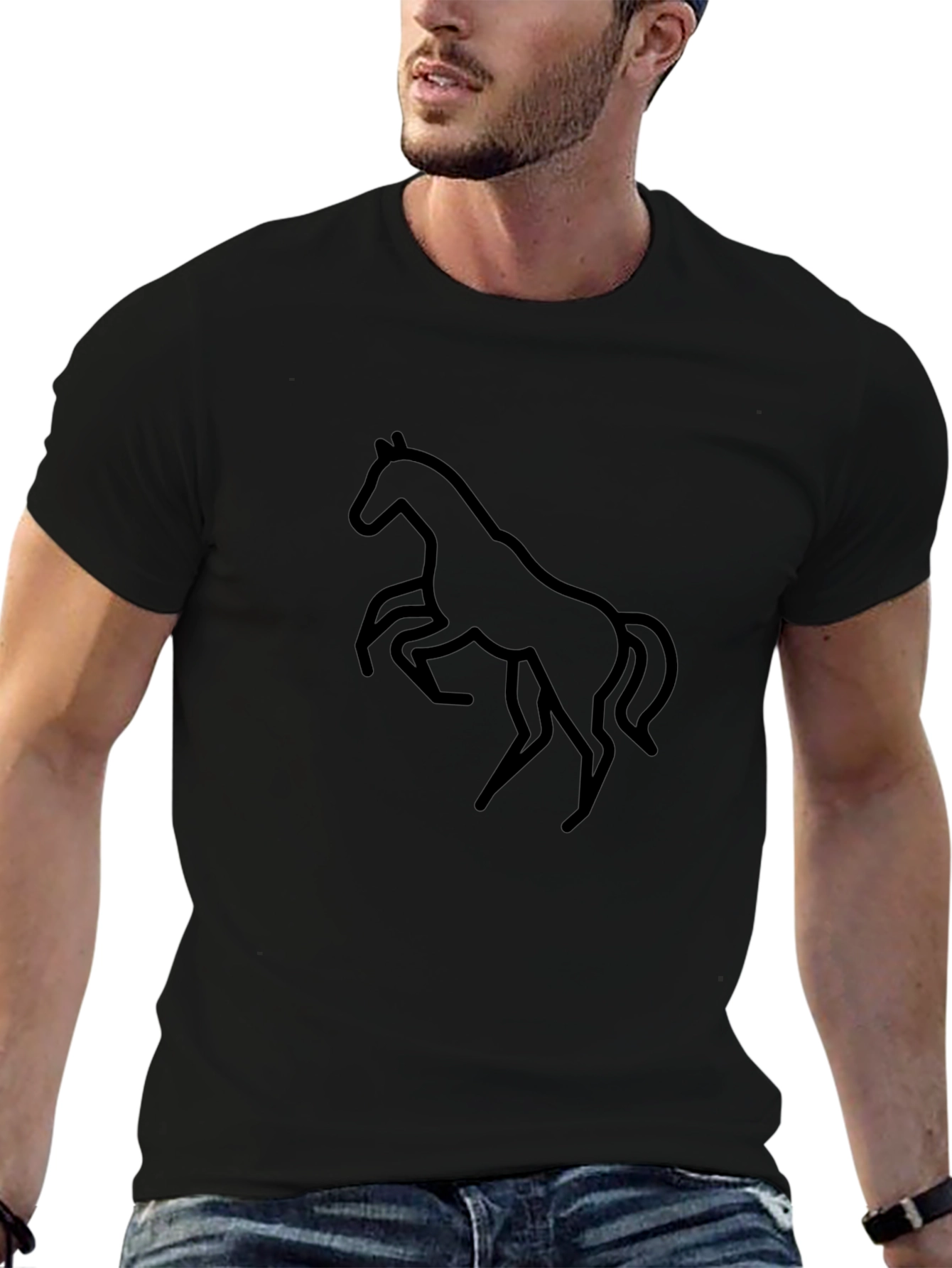 Black Horse Graphic Tee - Mens Casual Style