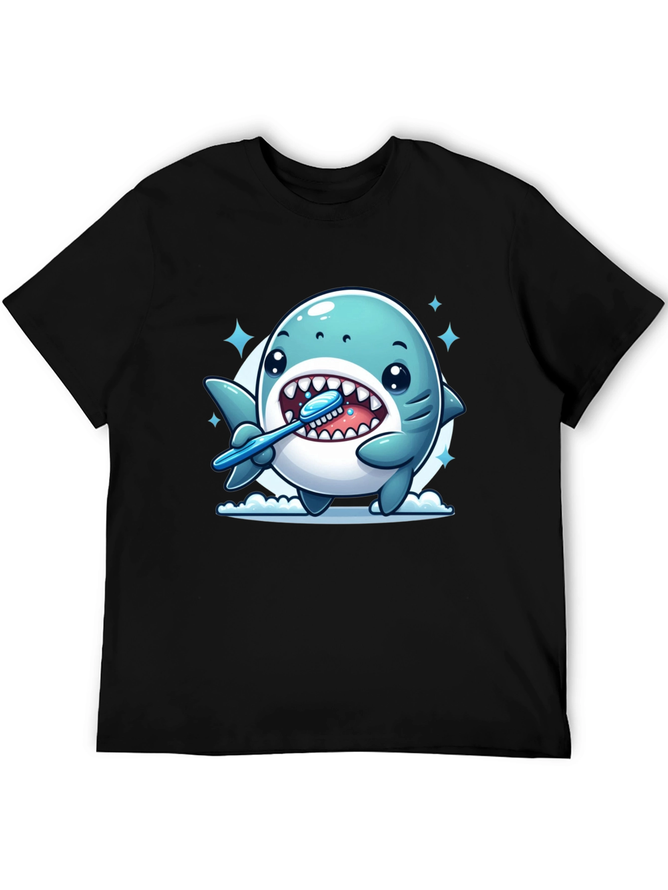 Cute Shark Brushing Teeth Graphic Tee