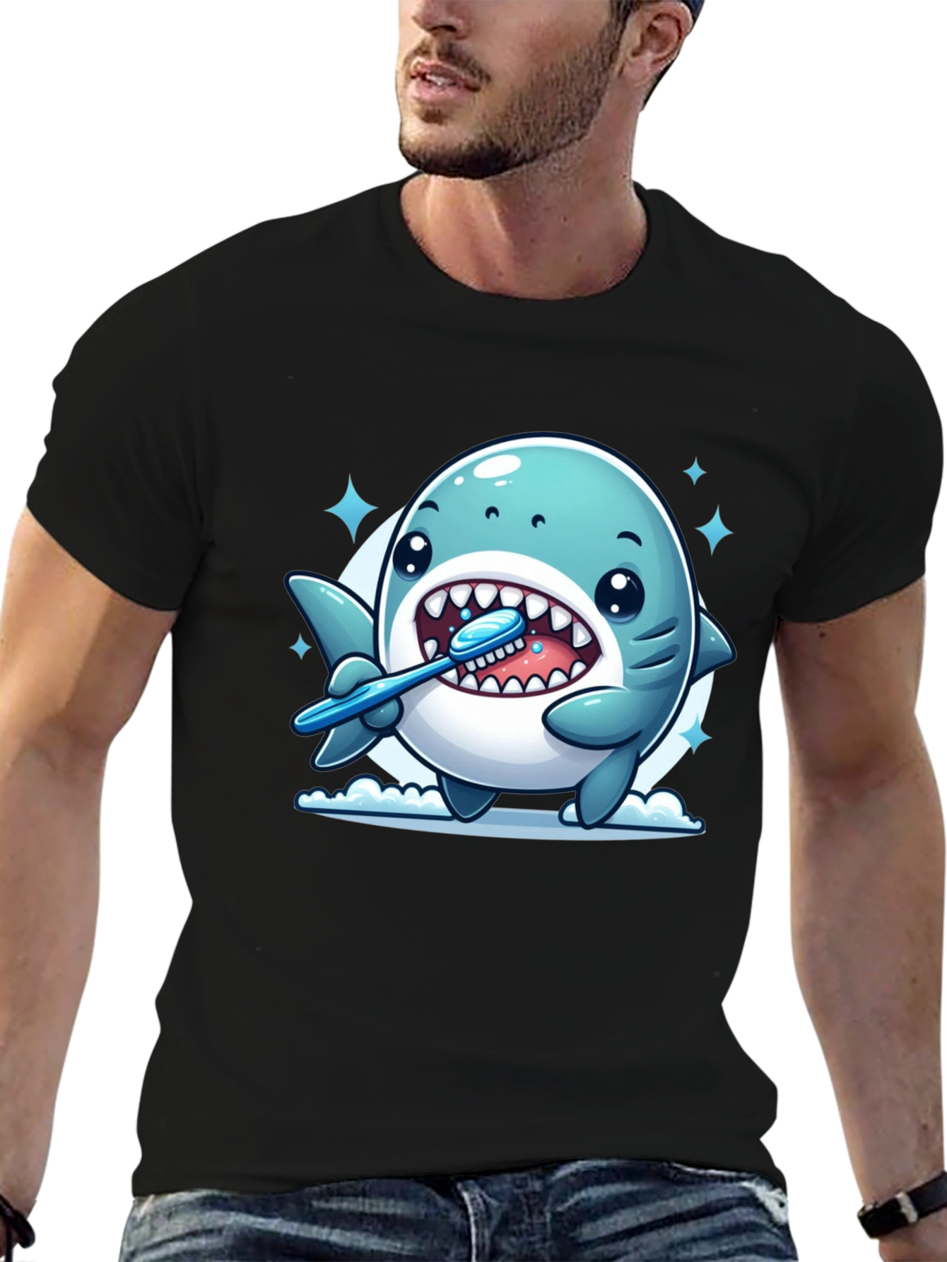 Cute Shark Brushing Teeth Graphic Tee