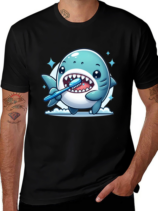 Cute Shark Brushing Teeth Graphic Tee