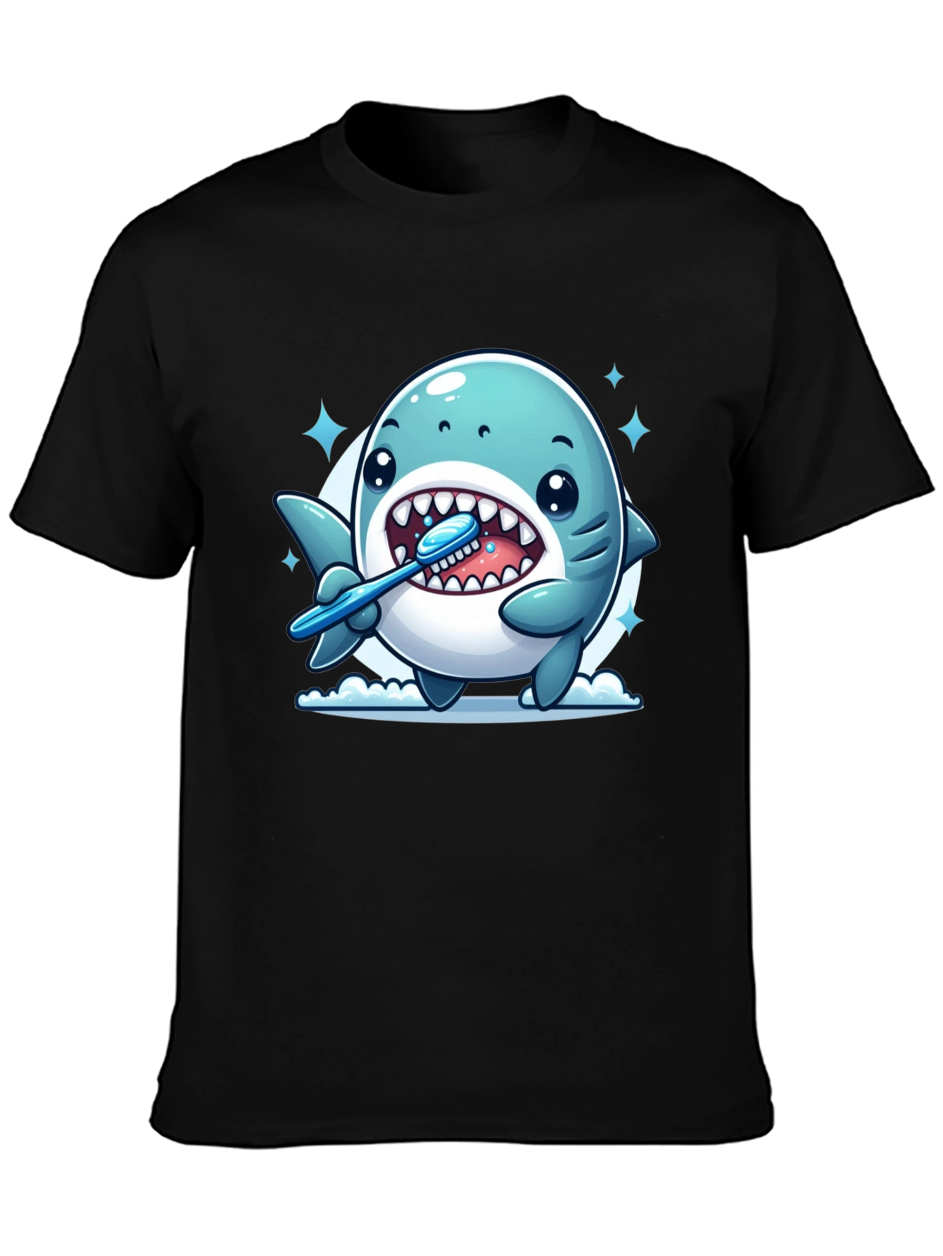 Cute Shark Brushing Teeth Graphic Tee