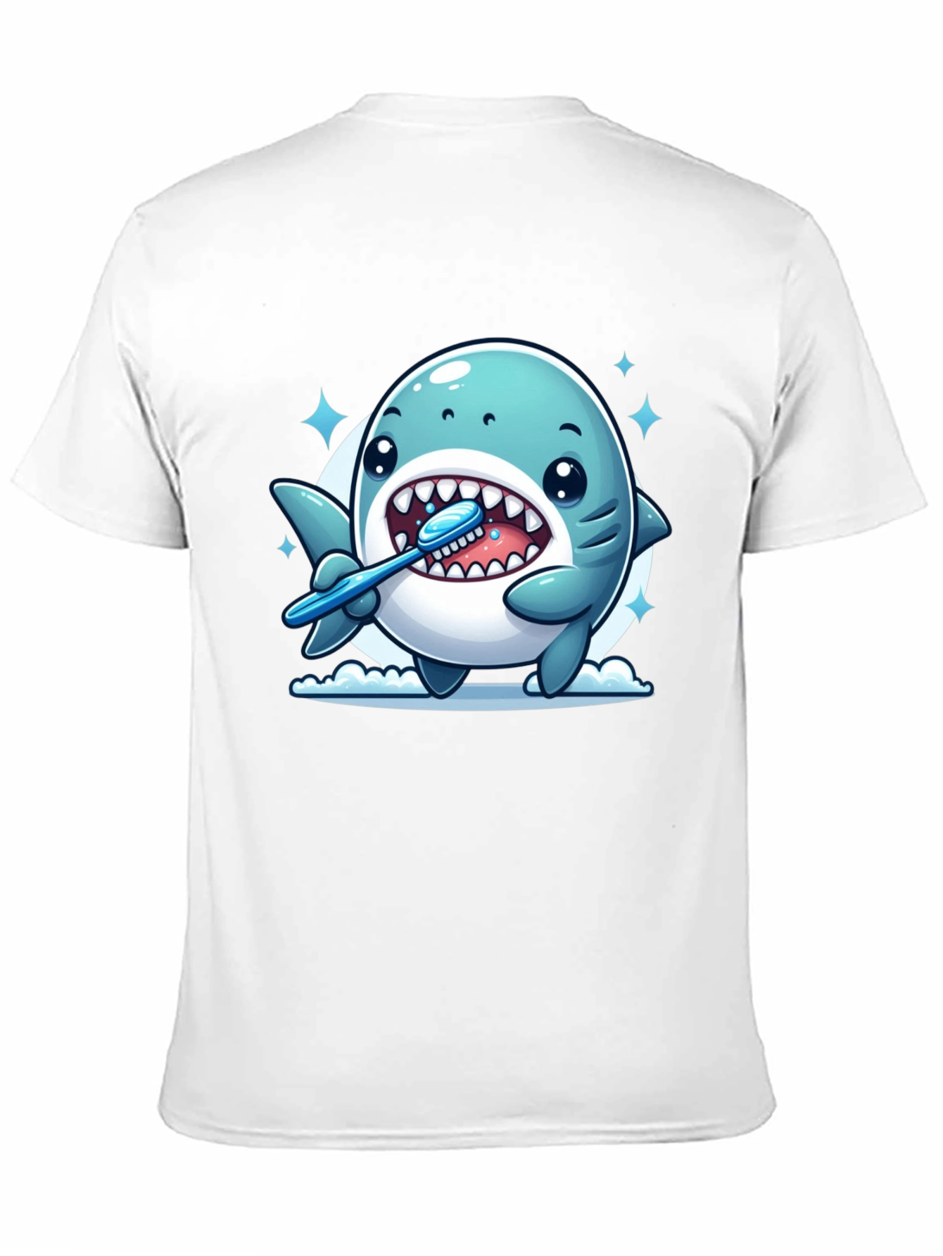 Cute Shark Brushing Teeth Graphic Tee