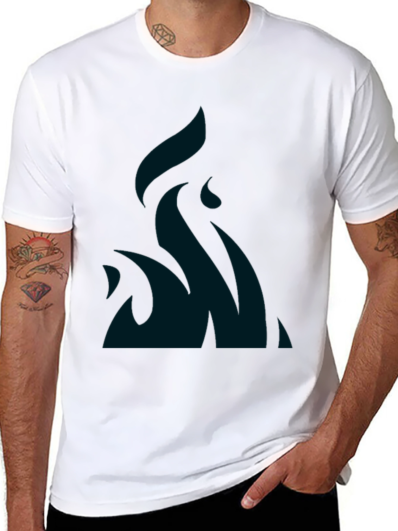 Black T-Shirt with Flame Design