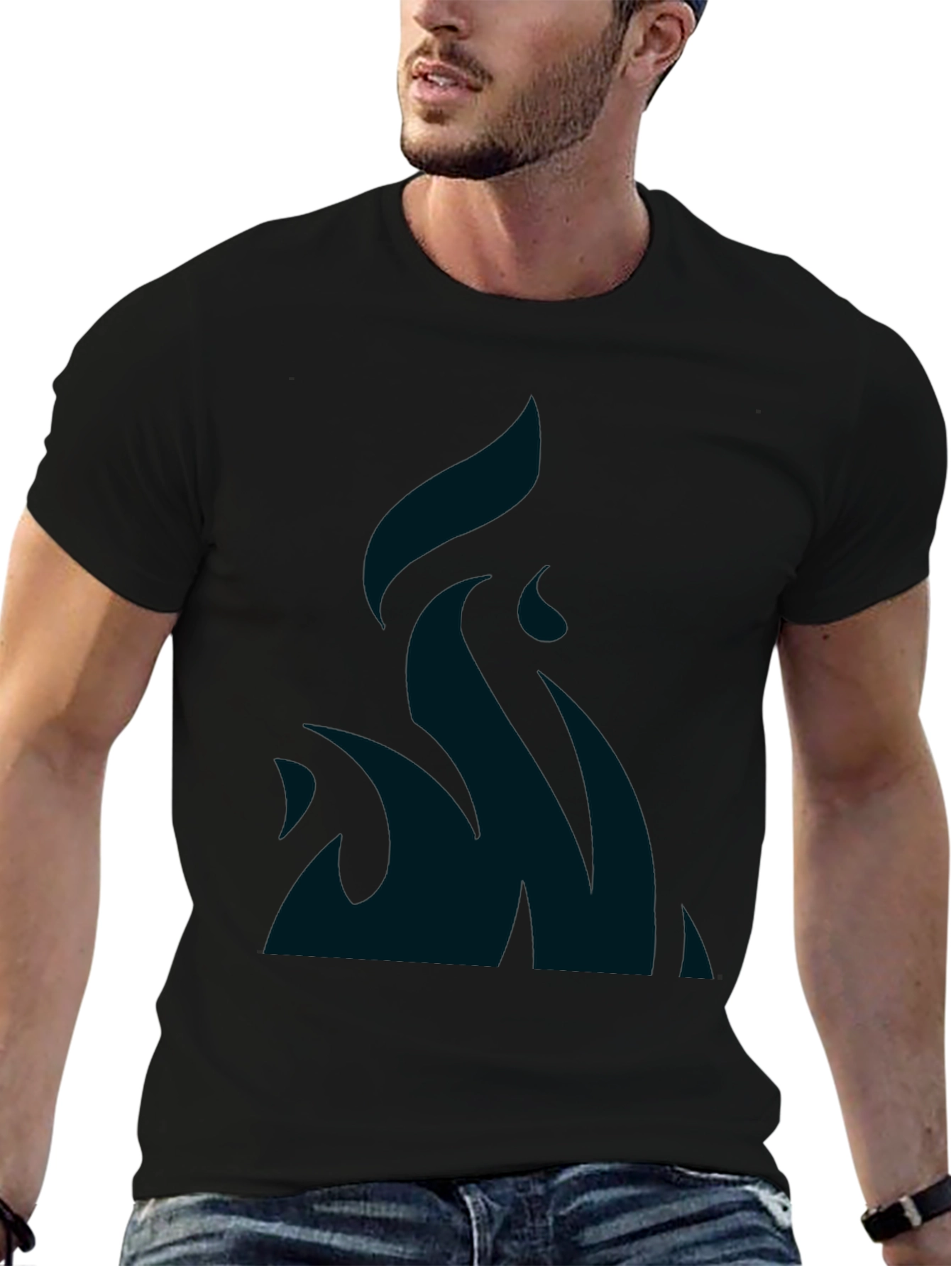 Black T-Shirt with Flame Design