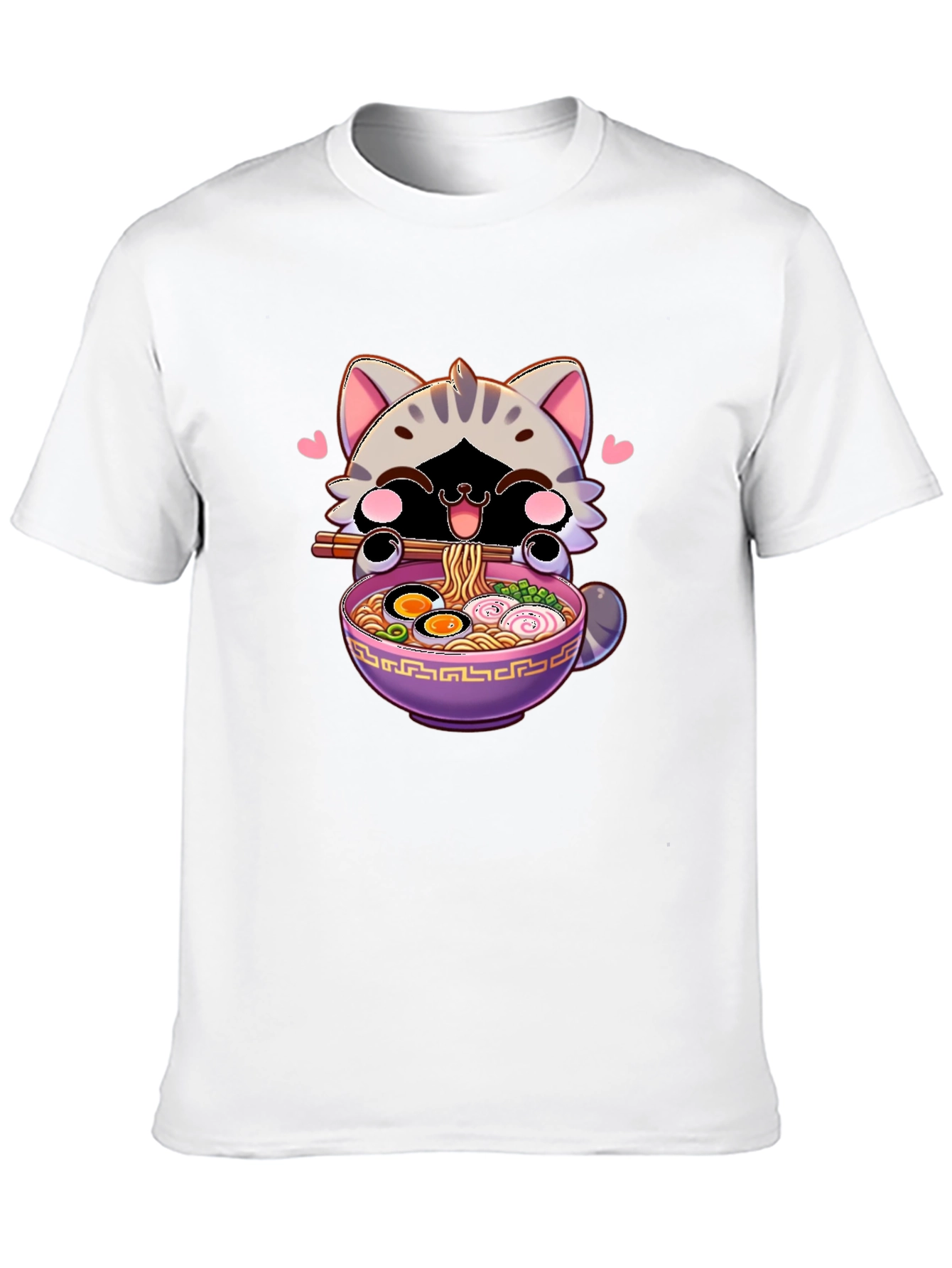 Cute Anime Cat Ramen Bowl Graphic T-Shirt