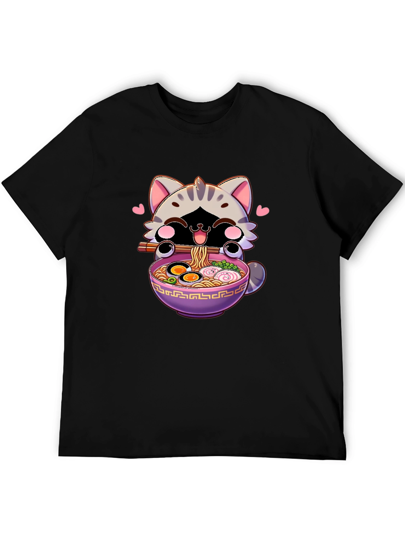 Cute Anime Cat Ramen Bowl Graphic T-Shirt