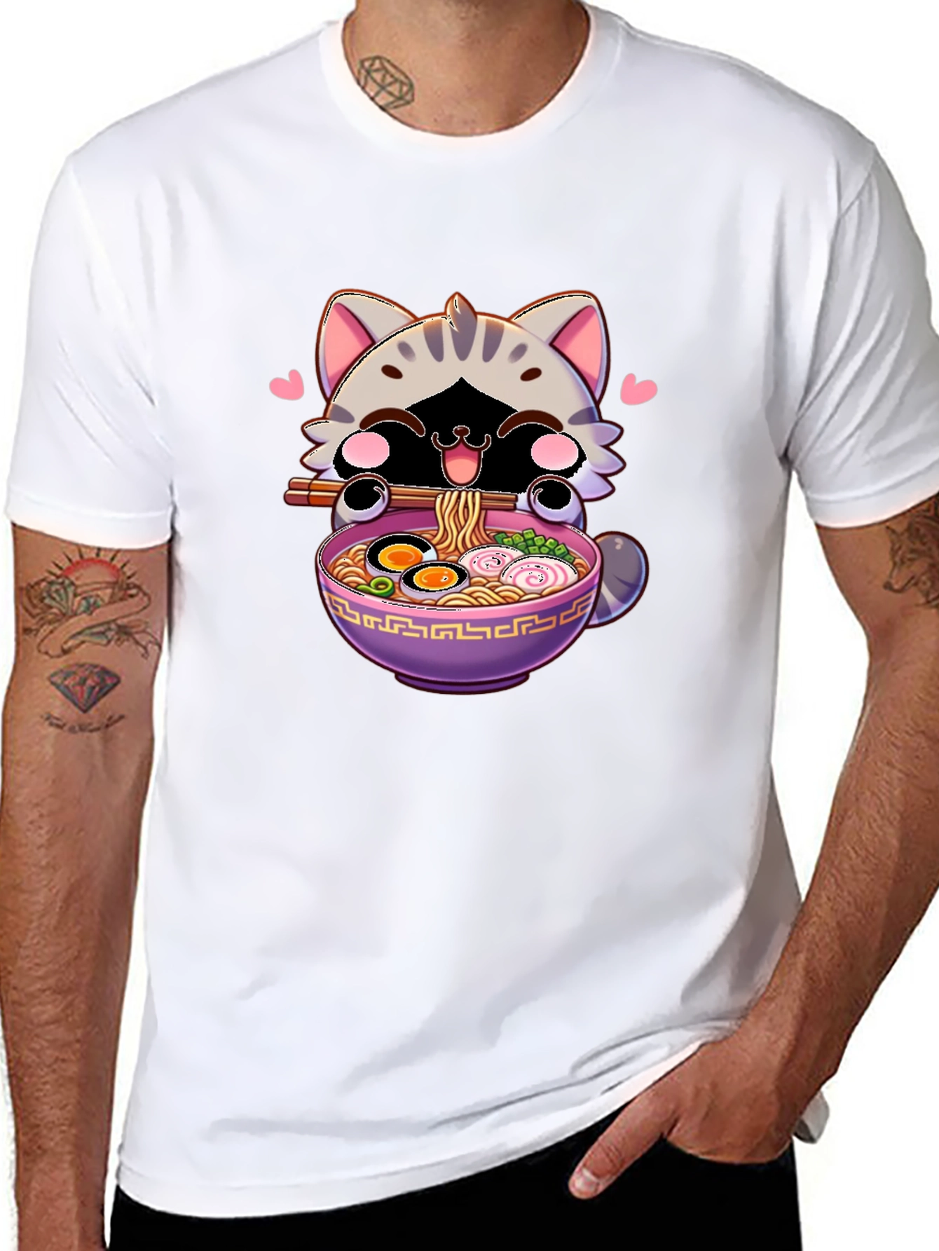 Cute Anime Cat Ramen Bowl Graphic T-Shirt