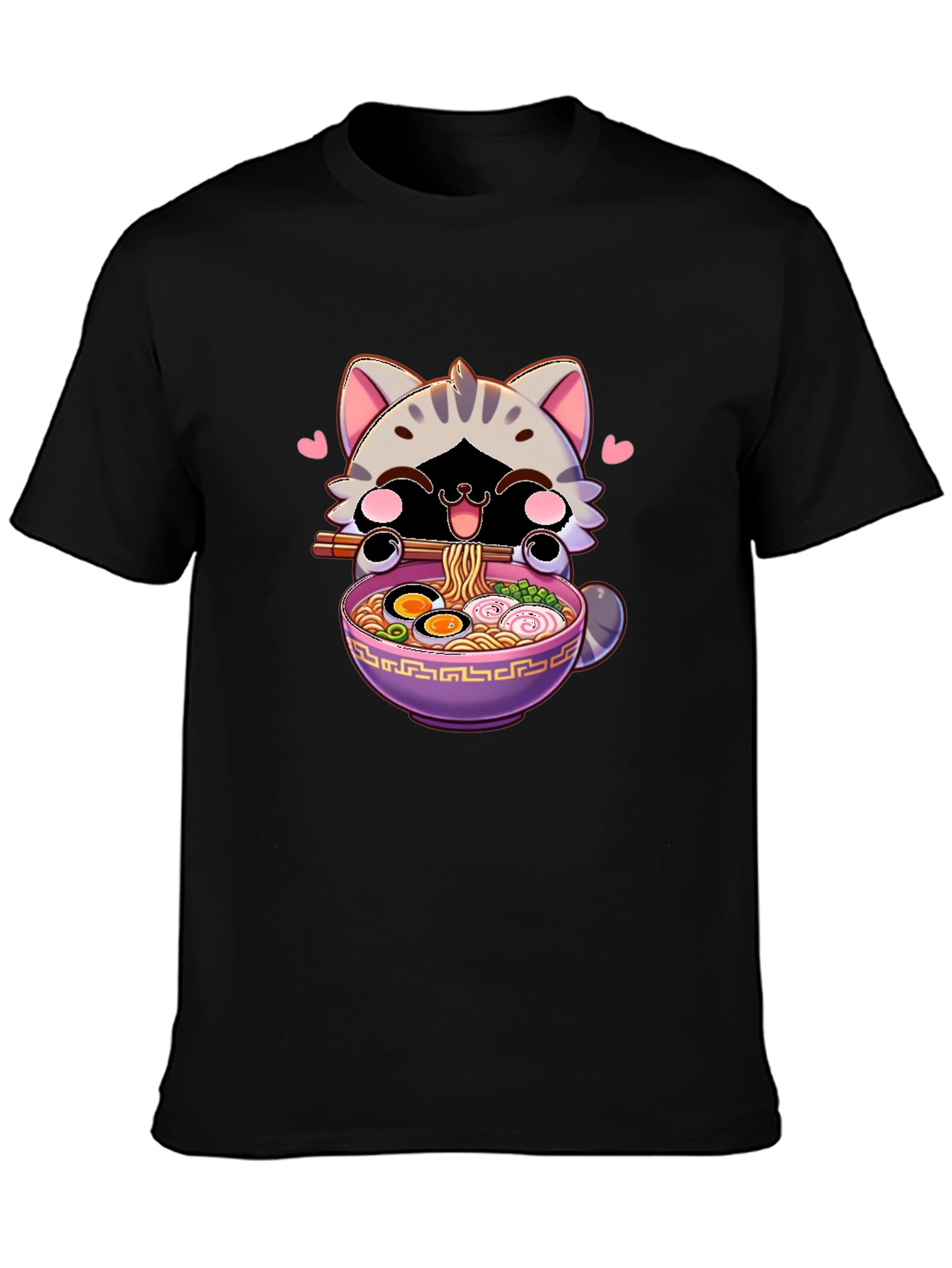 Cute Anime Cat Ramen Bowl Graphic T-Shirt