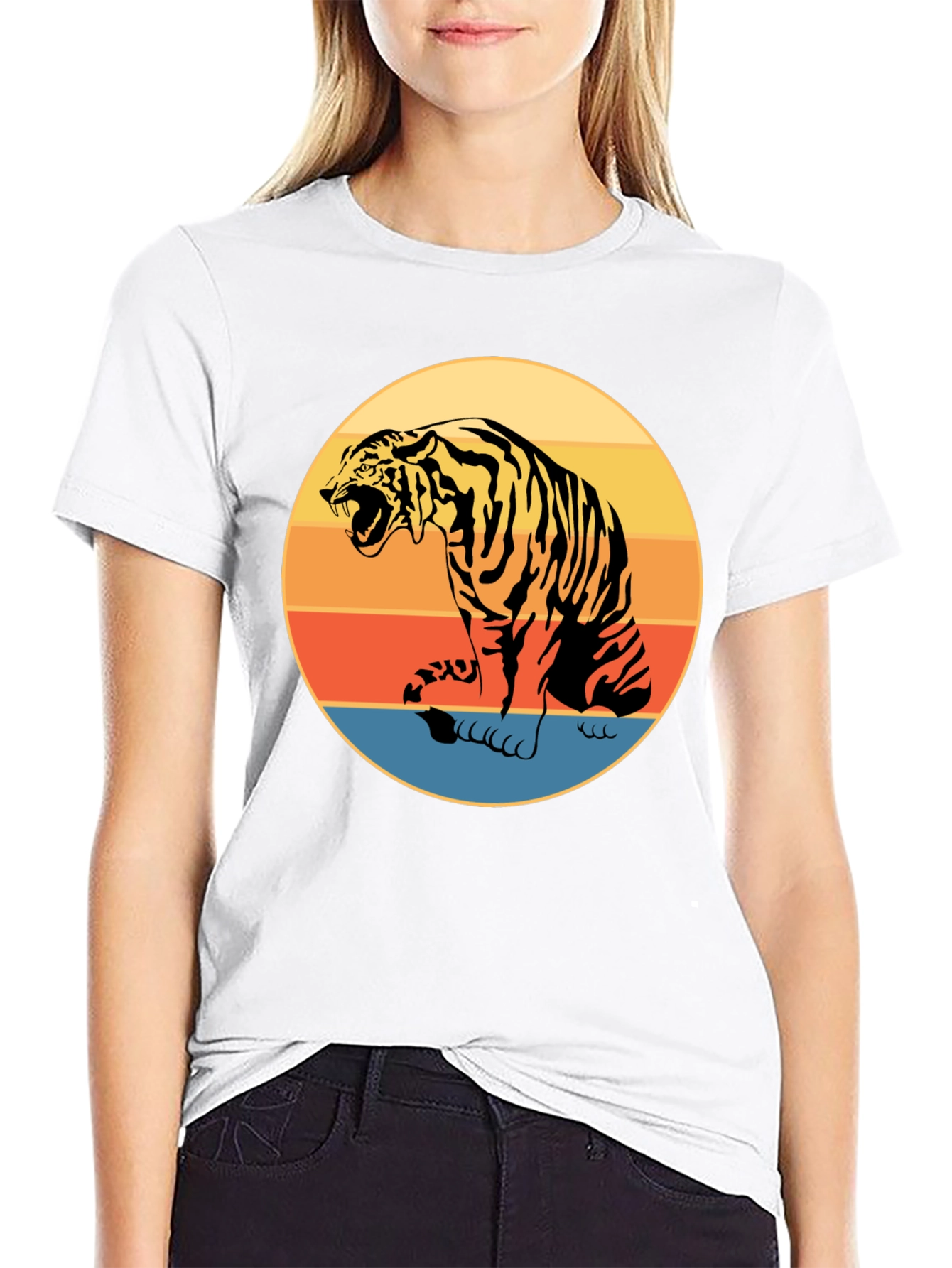 Retro Tiger Graphic Tee - Black Cotton Comfort