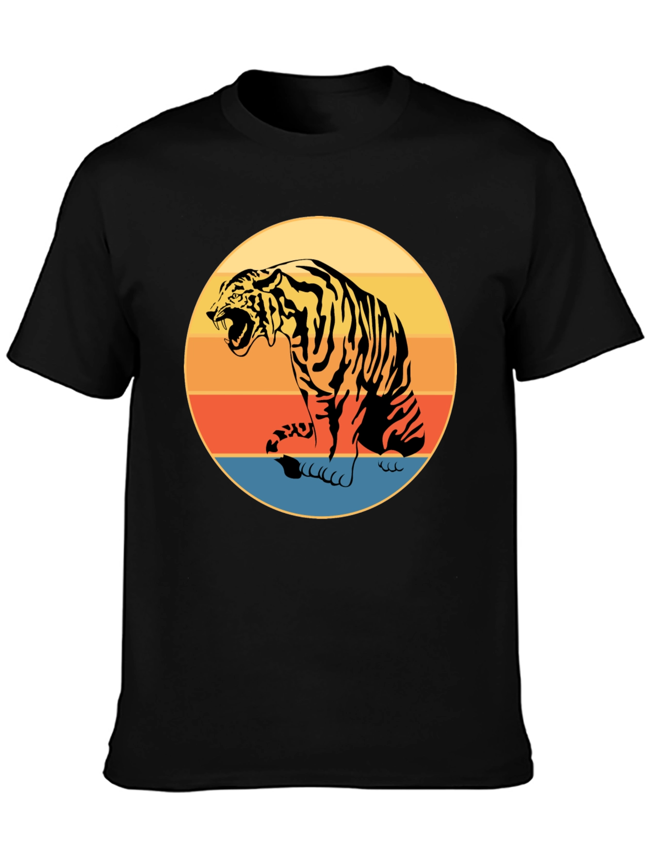 Retro Tiger Graphic Tee - Black Cotton Comfort