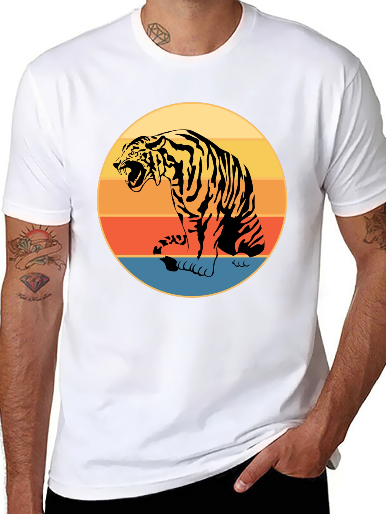 Retro Tiger Graphic Tee - Black Cotton Comfort