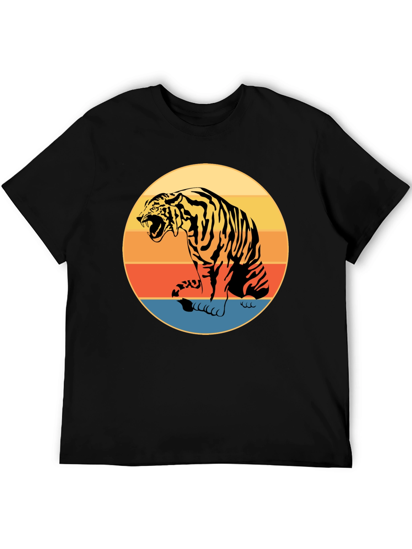 Retro Tiger Graphic Tee - Black Cotton Comfort