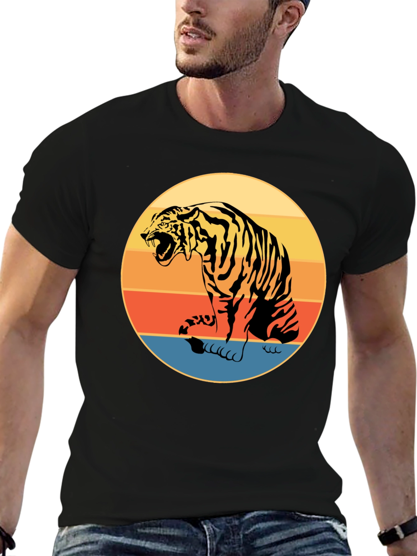 Retro Tiger Graphic Tee - Black Cotton Comfort