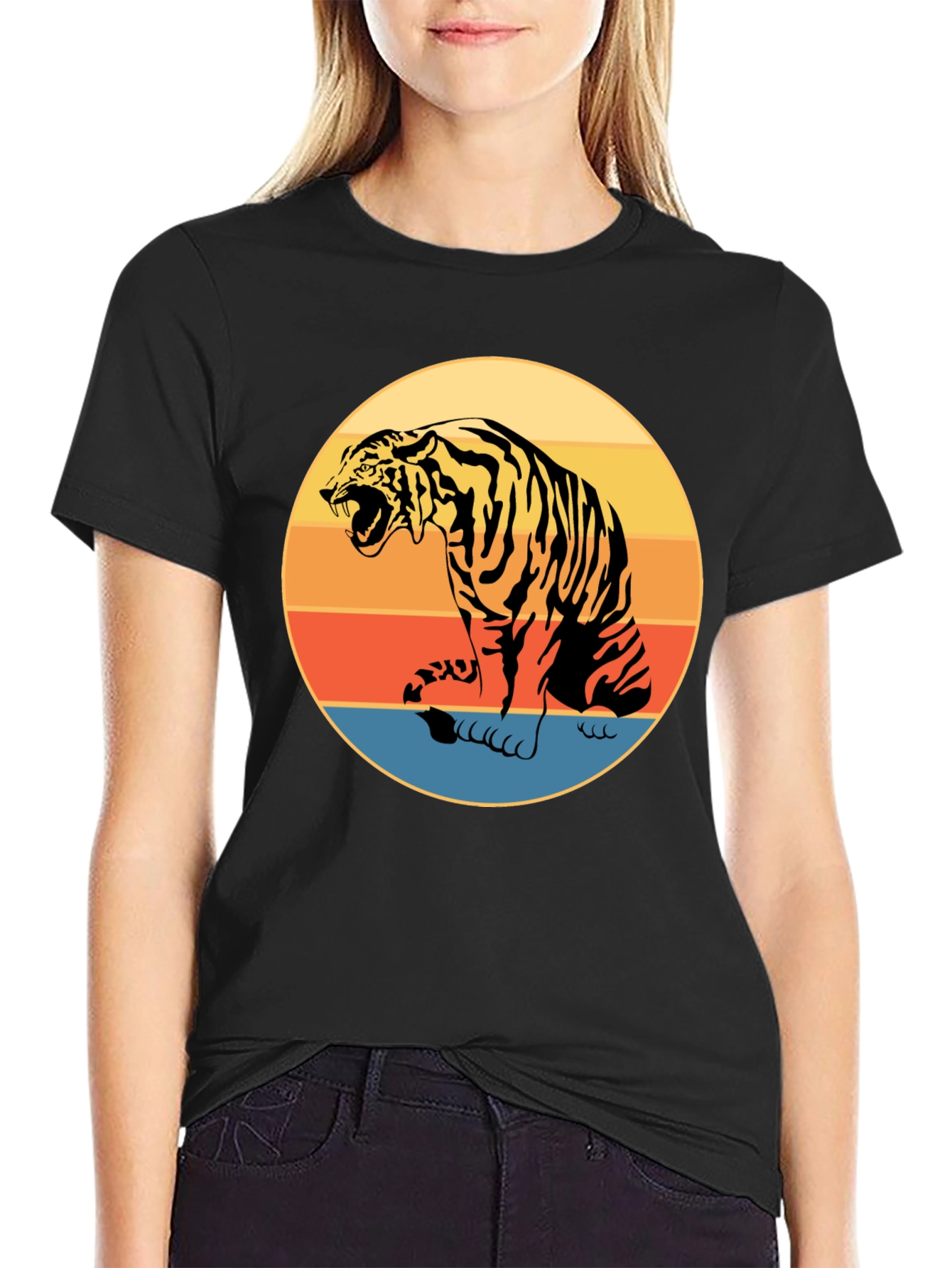 Retro Tiger Graphic Tee - Black Cotton Comfort