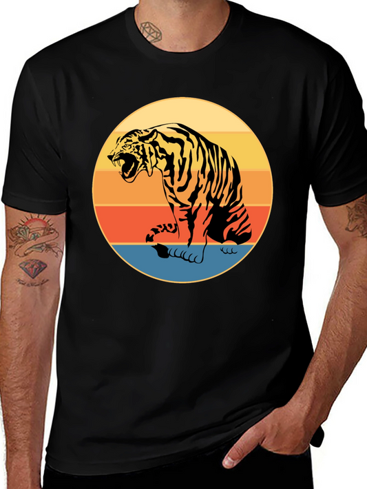 Retro Tiger Graphic Tee - Black Cotton Comfort