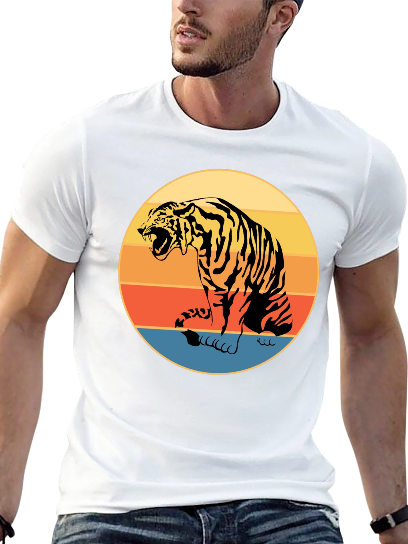 Retro Tiger Graphic Tee - Black Cotton Comfort