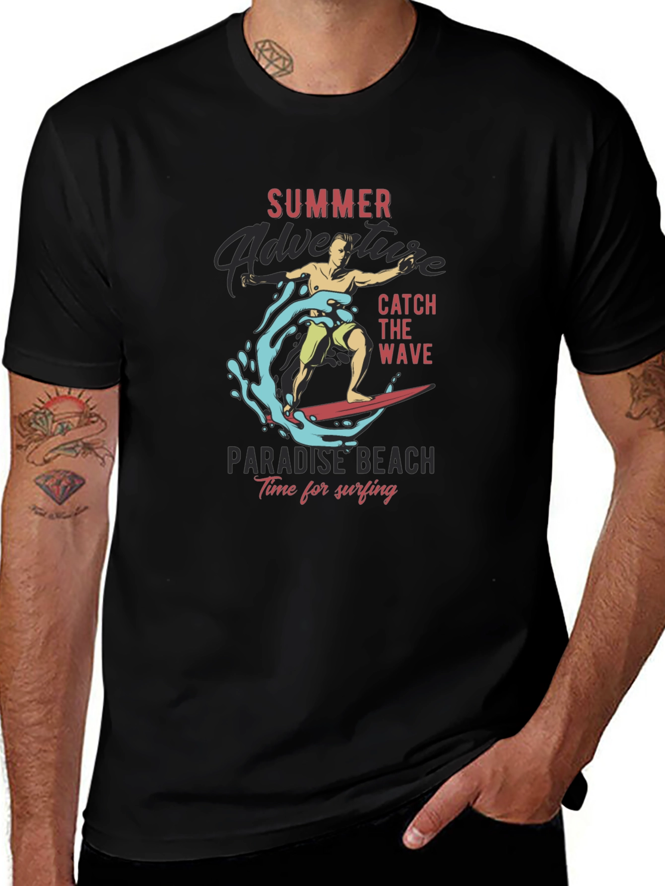 Summer Adventure Surfing Graphic T-Shirt
